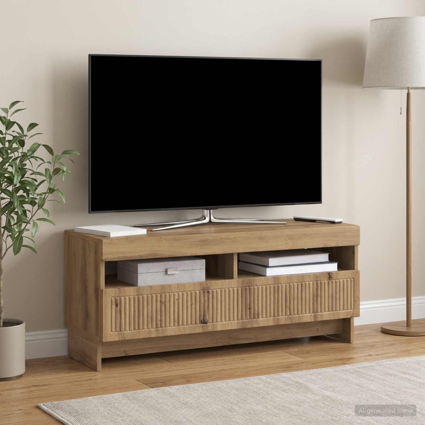 LED TV szekrény Kézműves Tölgy Szerelt Fa