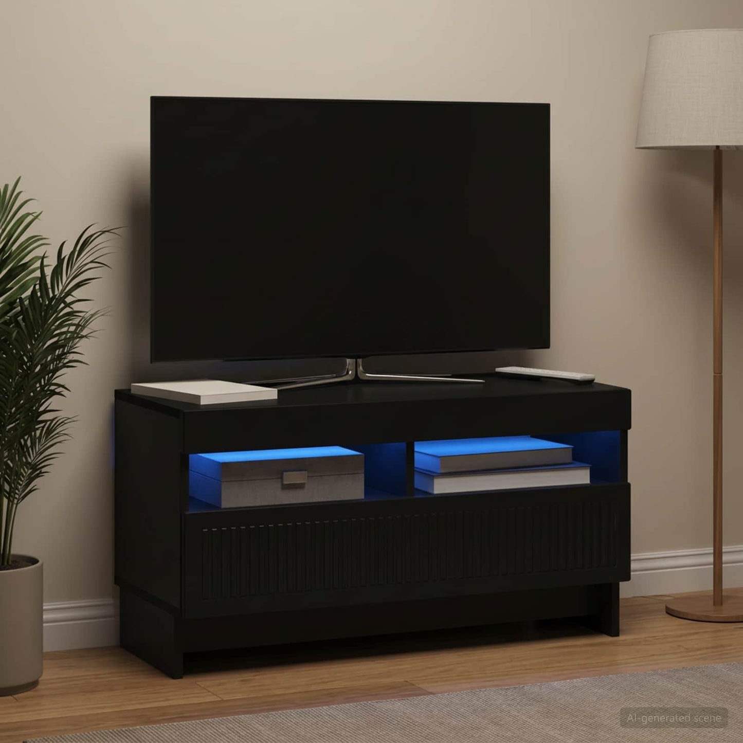 LED TV szekrény Fekete Szerelt Fa