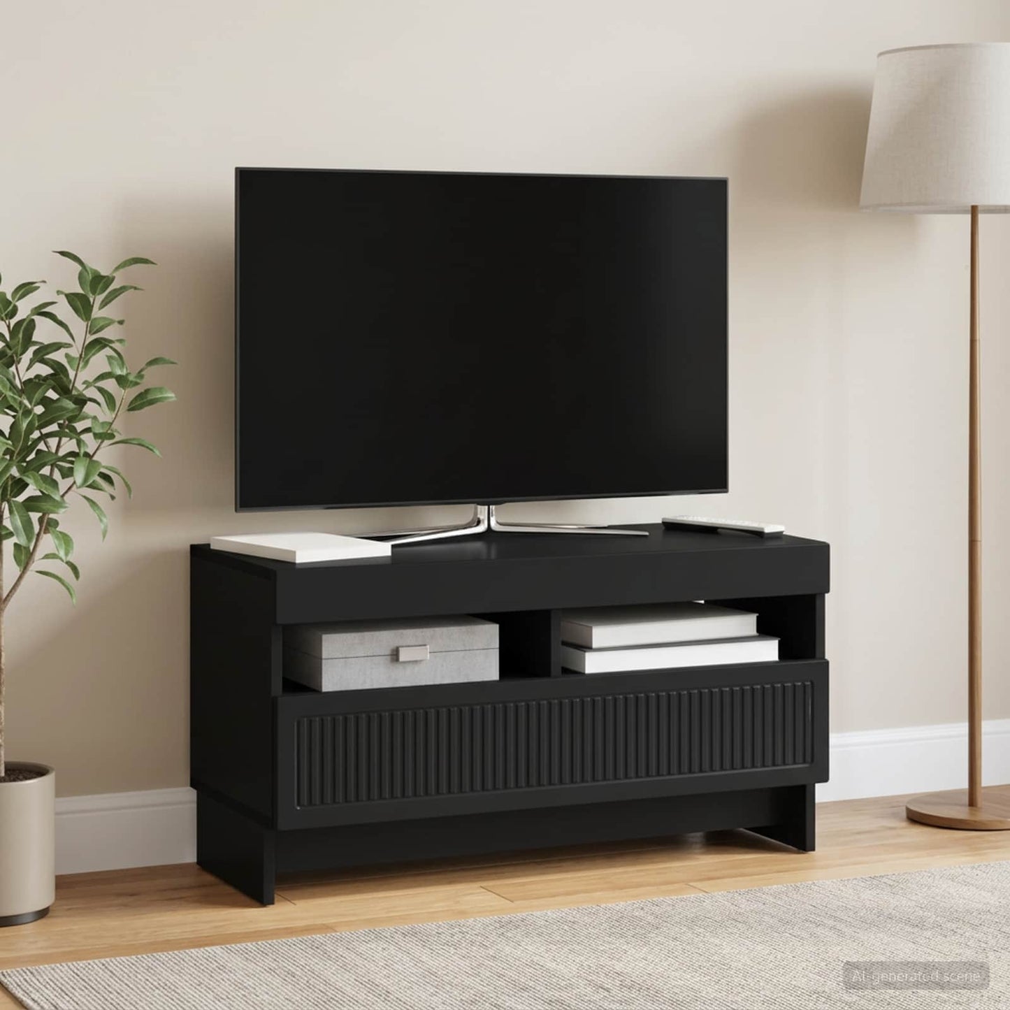 LED TV szekrény Fekete Szerelt Fa