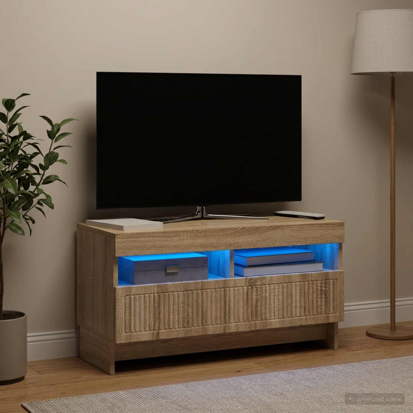 LED TV szekrény Sonoma Tölgy Szerelt Fa