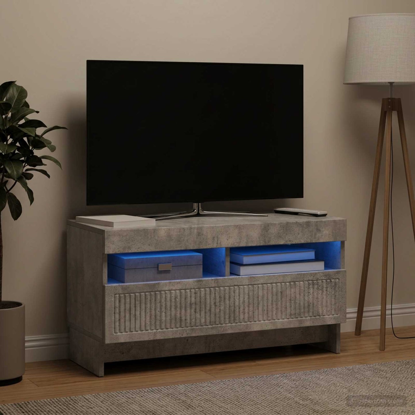 LED TV szekrény Betonszürke Szerelt Fa