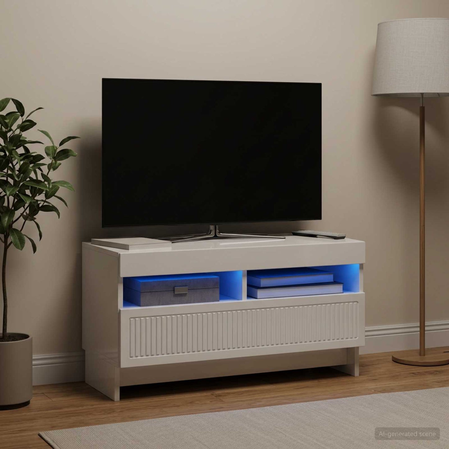 LED TV szekrény Magasfényű Fehér Szerelt Fa