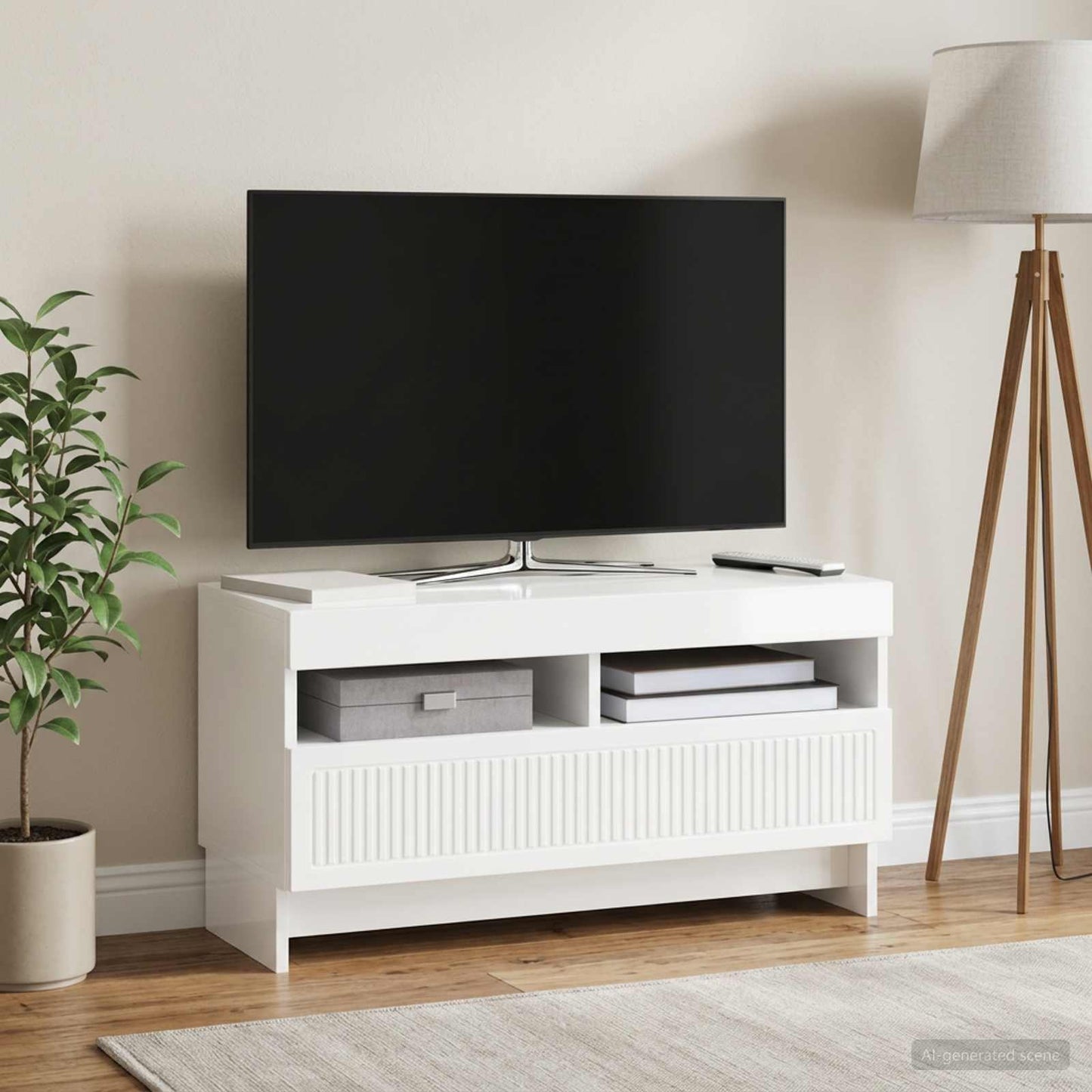 LED TV szekrény Magasfényű Fehér Szerelt Fa