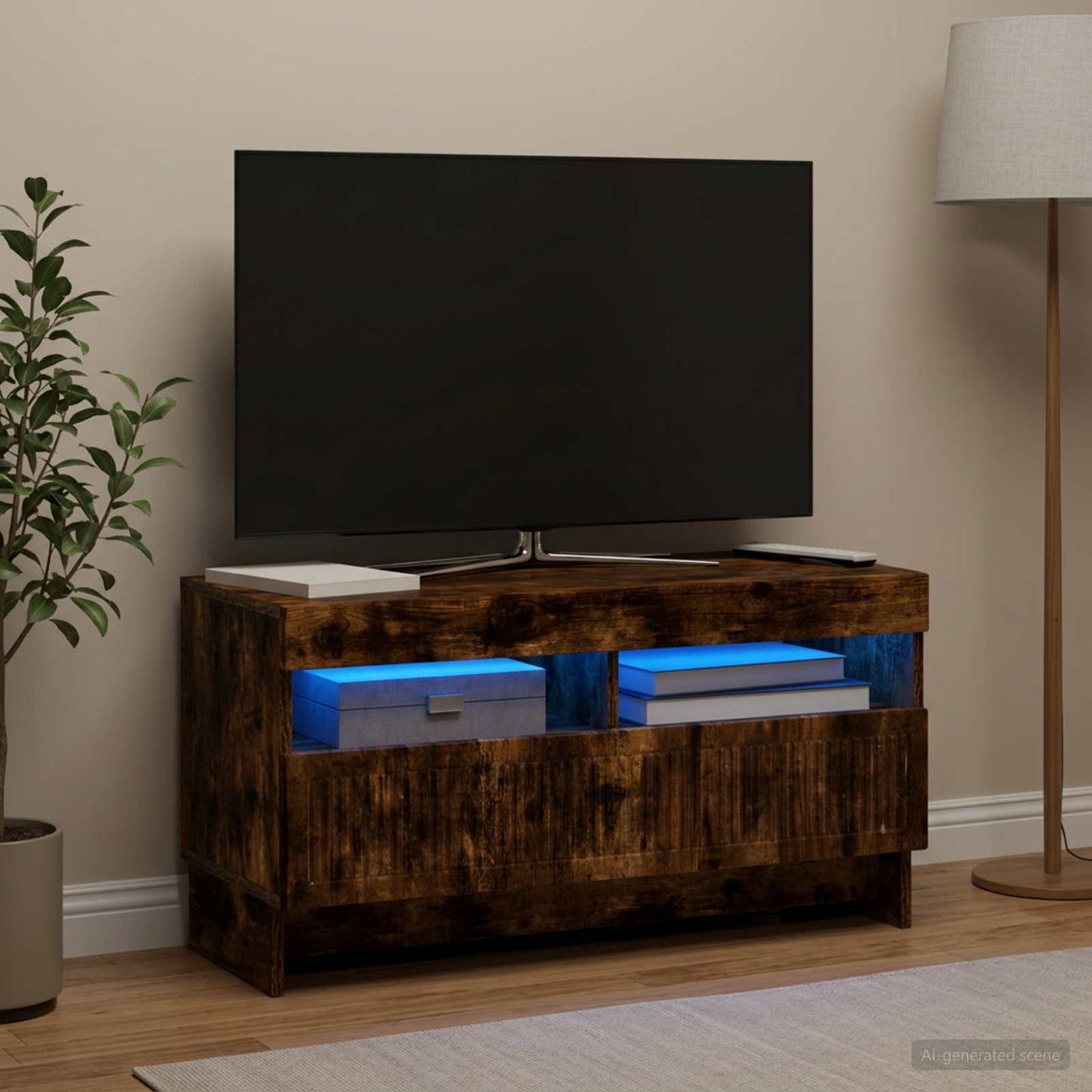 LED TV szekrény Füstös Tölgy Szerelt Fa