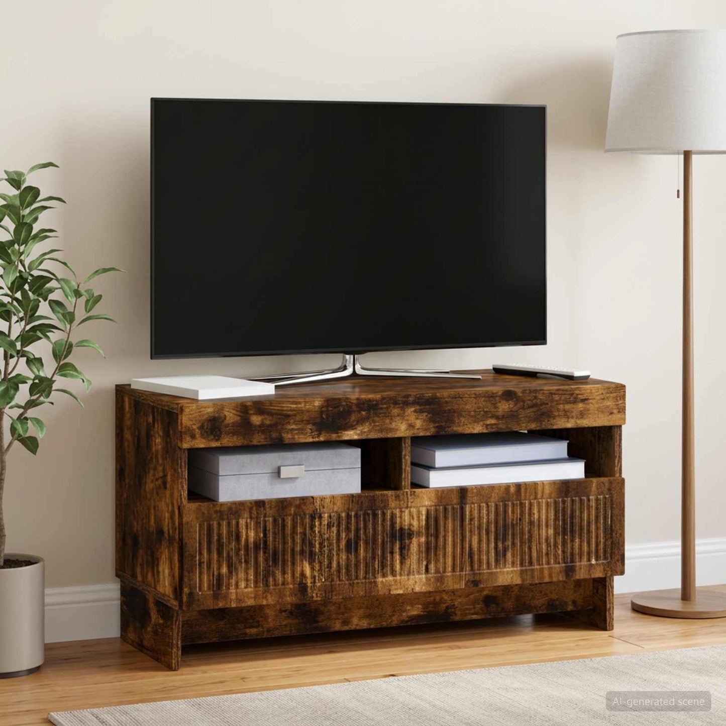 LED TV szekrény Füstös Tölgy Szerelt Fa