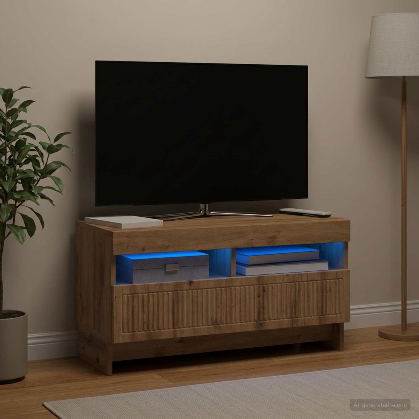 LED TV szekrény Kézműves Tölgy Szerelt Fa