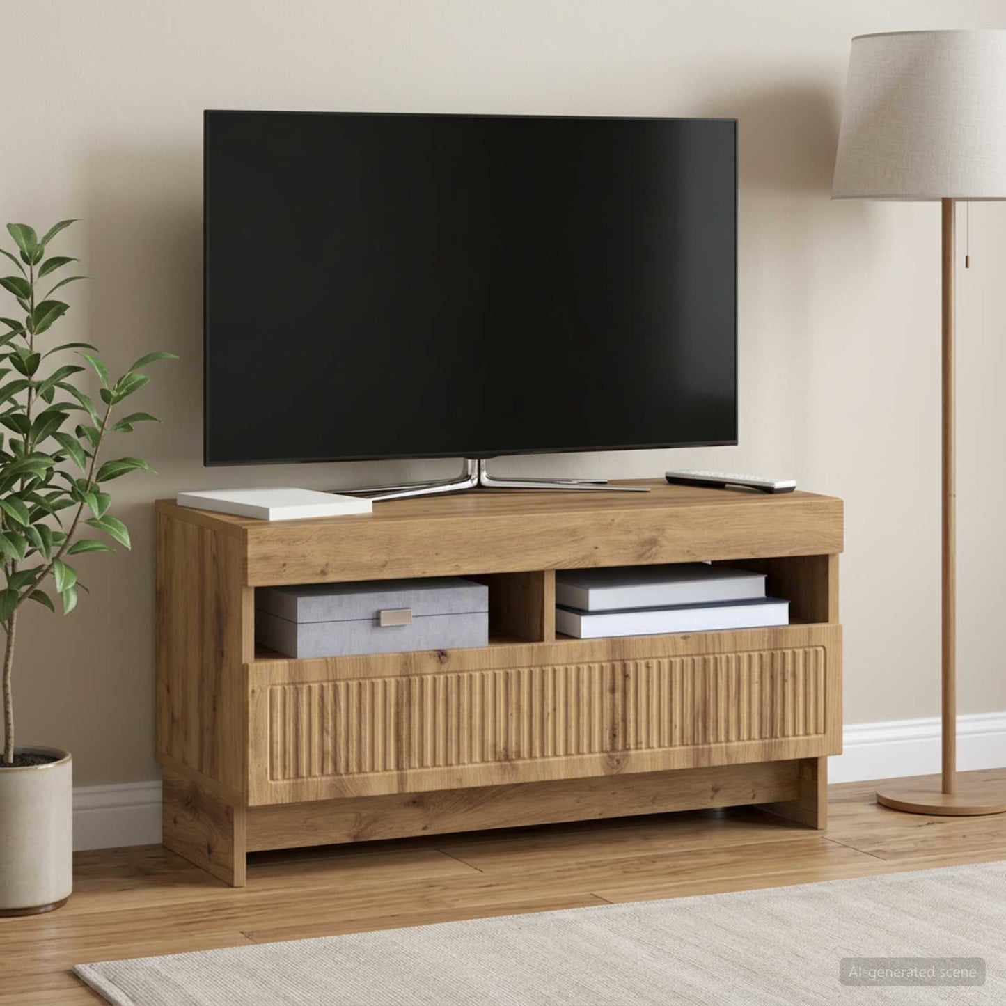 LED TV szekrény Kézműves Tölgy Szerelt Fa