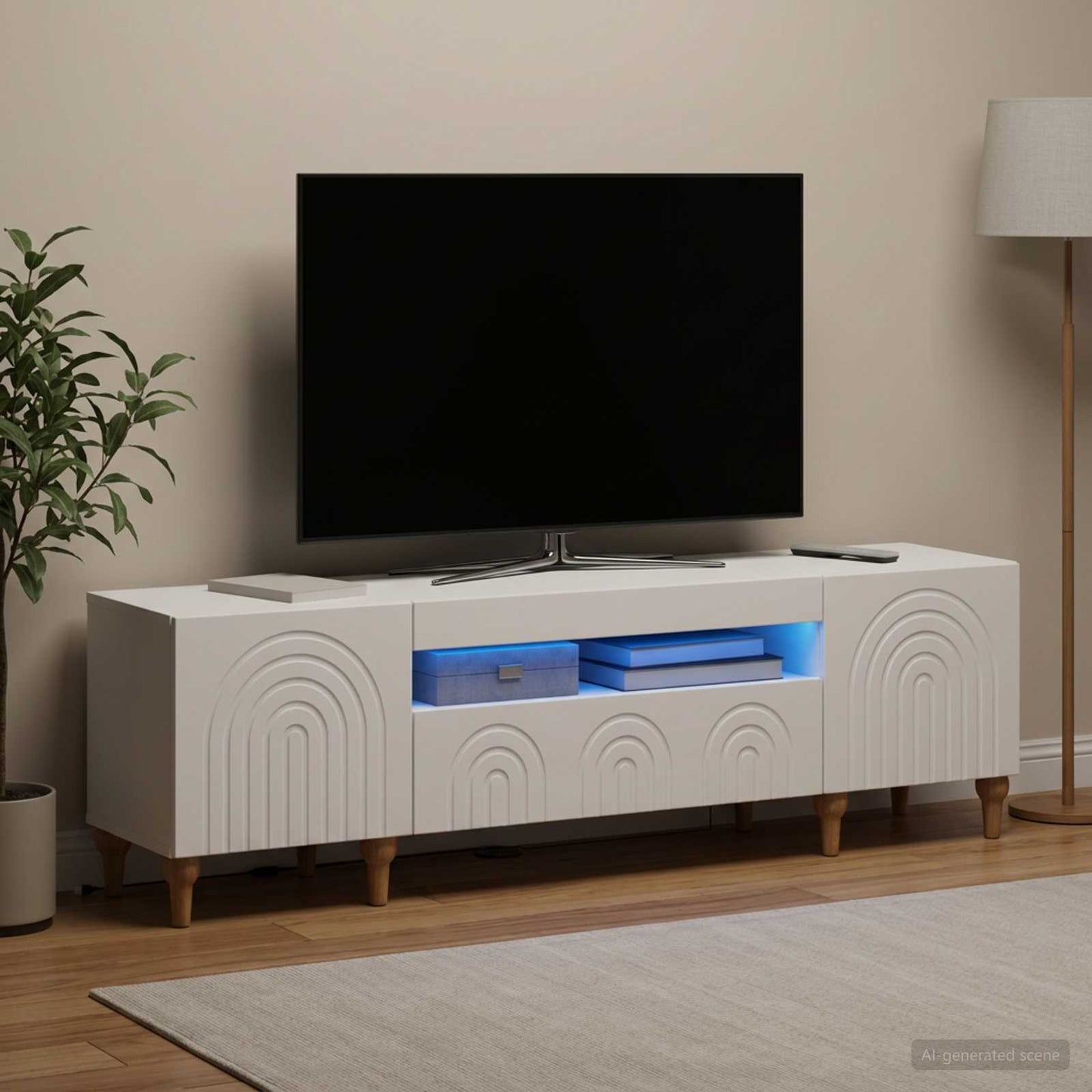 LED TV szekrény Fehér Szerelt Fa