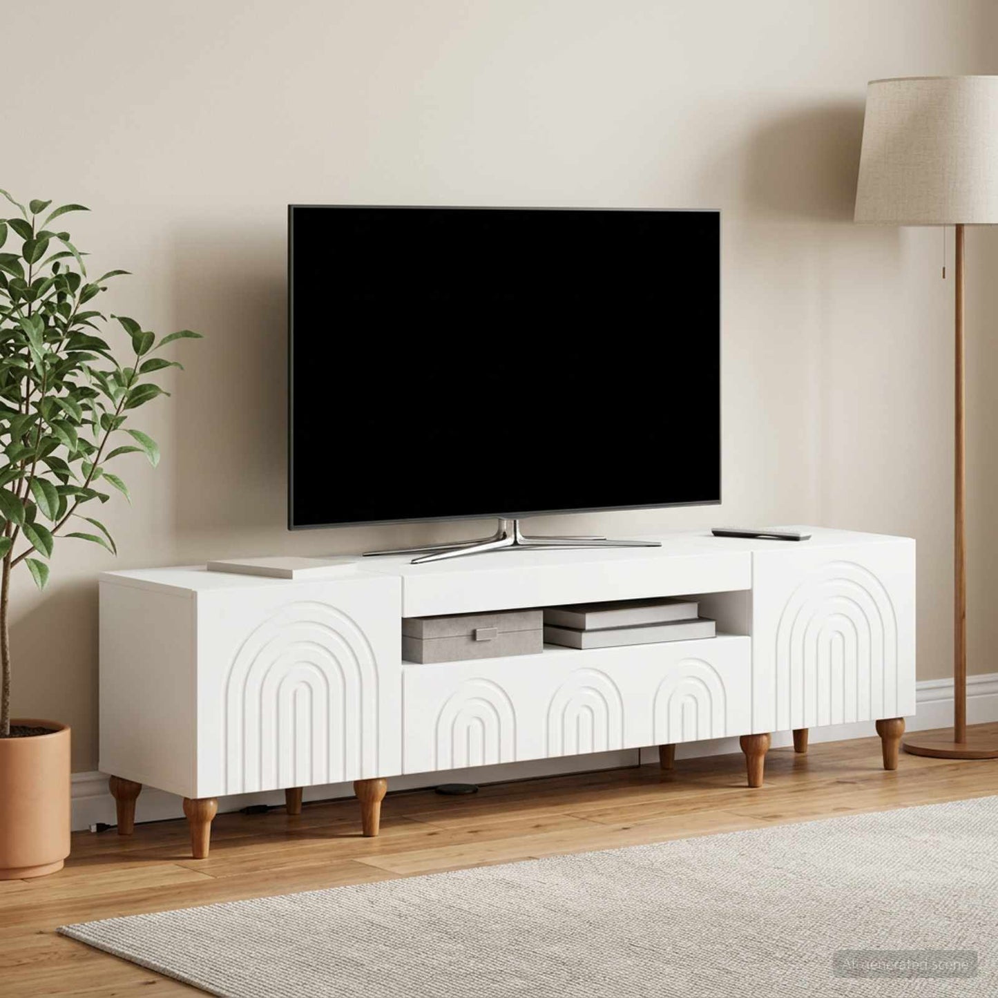 LED TV szekrény Fehér Szerelt Fa