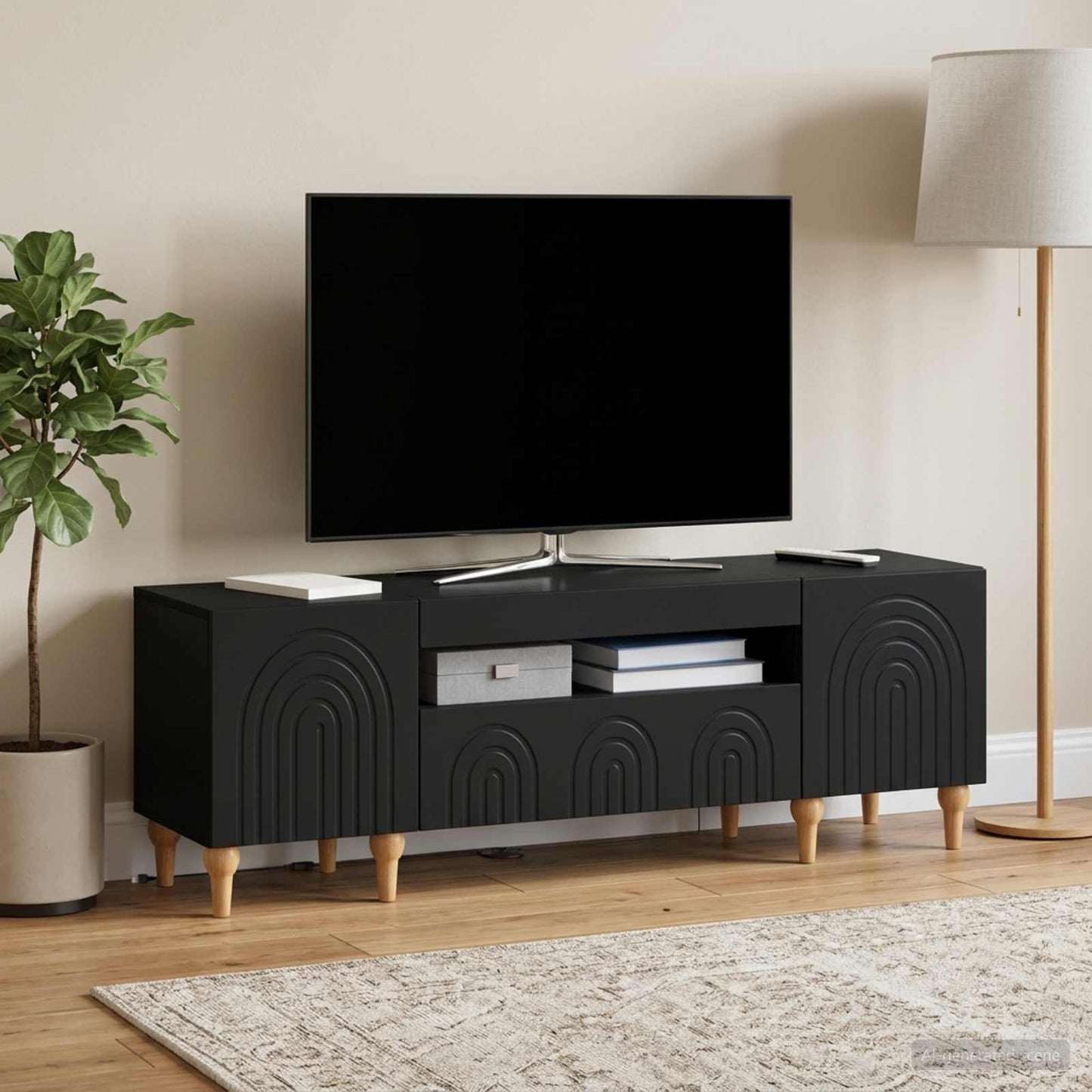 LED TV szekrény Fekete Szerelt Fa