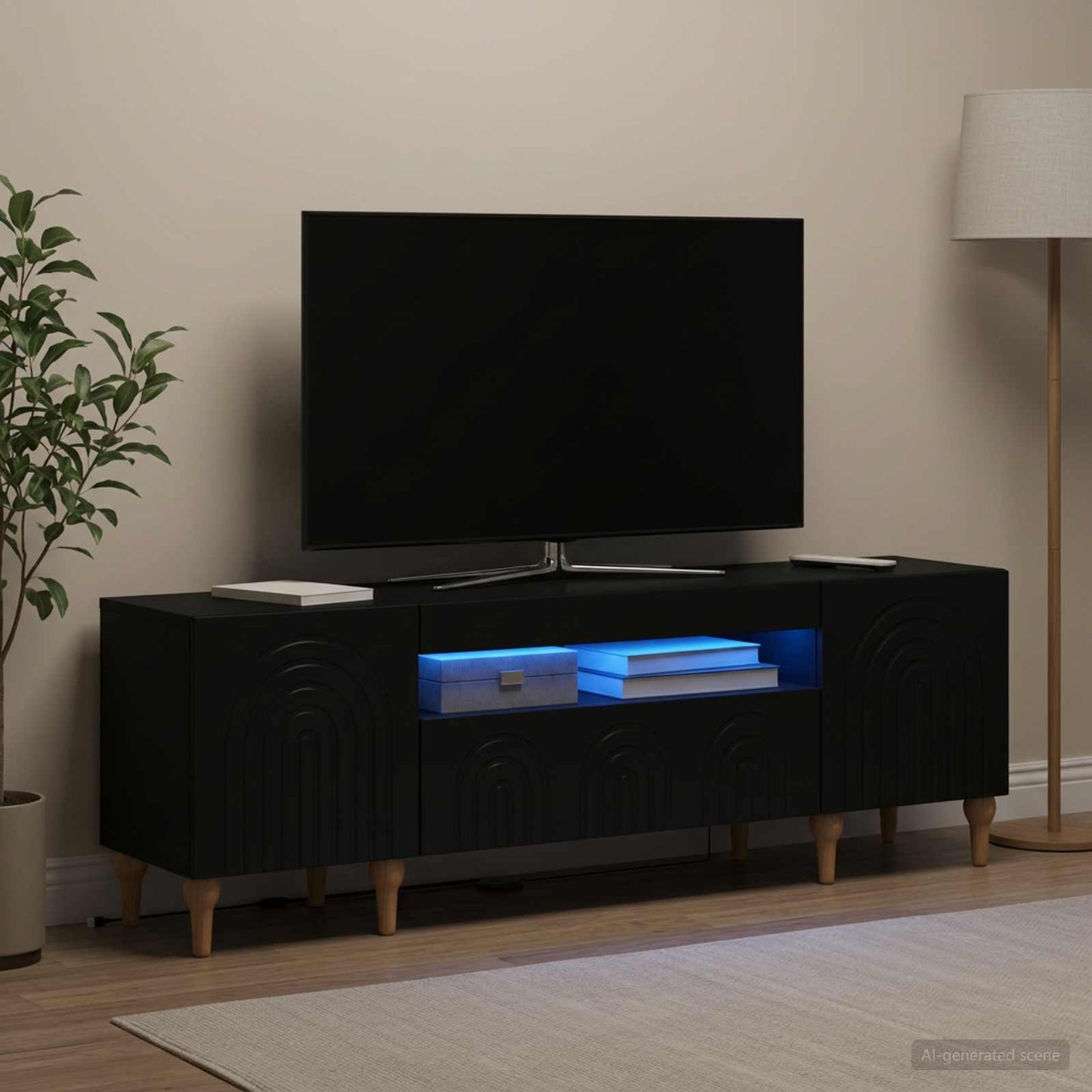 LED TV szekrény Fekete Szerelt Fa