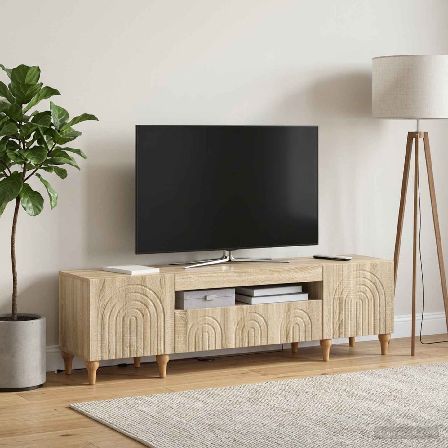 LED TV szekrény Sonoma Tölgy Szerelt Fa