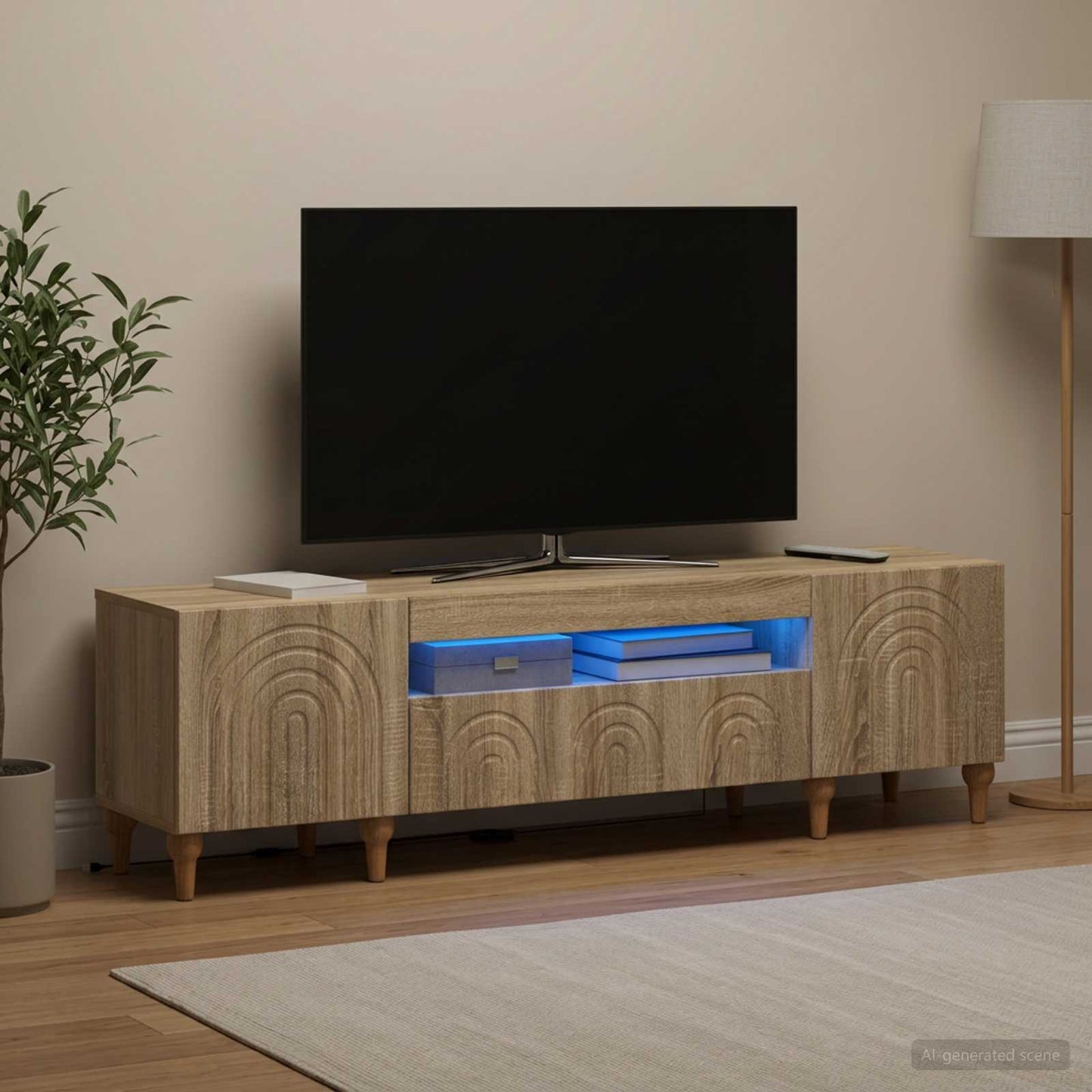 LED TV szekrény Sonoma Tölgy Szerelt Fa