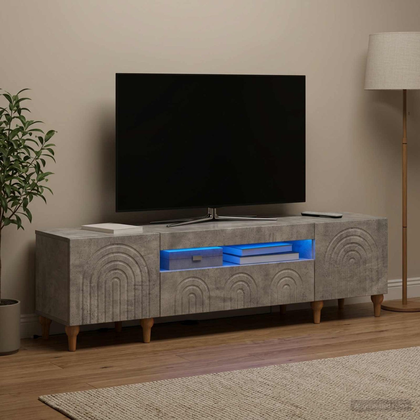 LED TV szekrény Betonszürke Szerelt Fa
