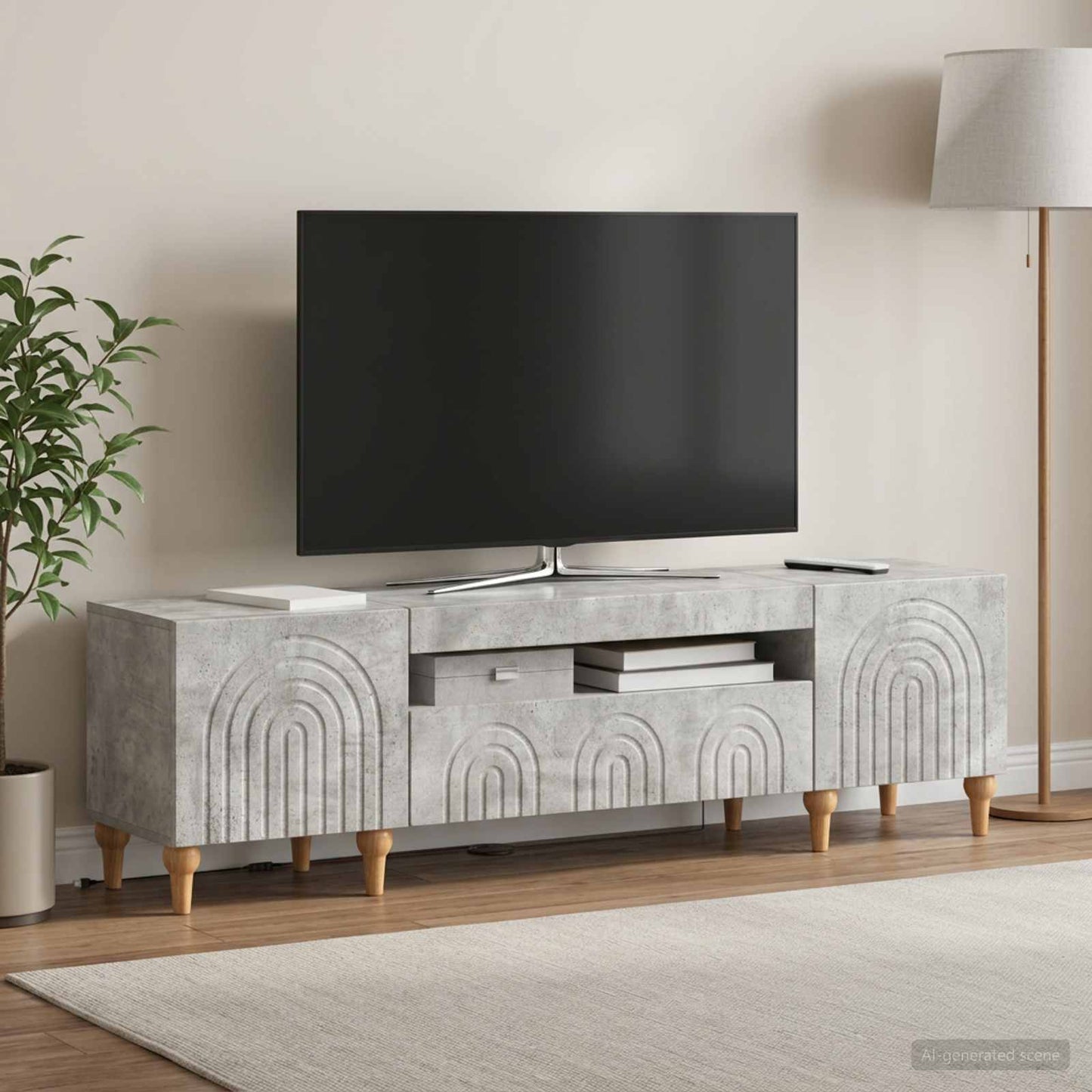 LED TV szekrény Betonszürke Szerelt Fa