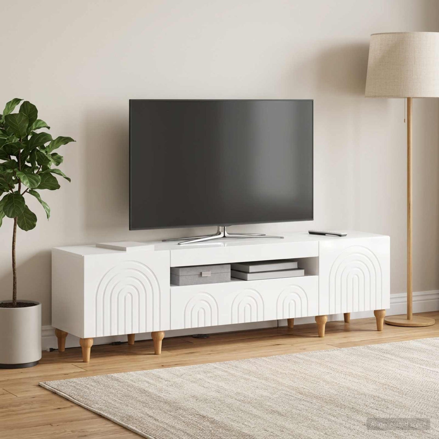 LED TV szekrény Magasfényű Fehér Szerelt Fa