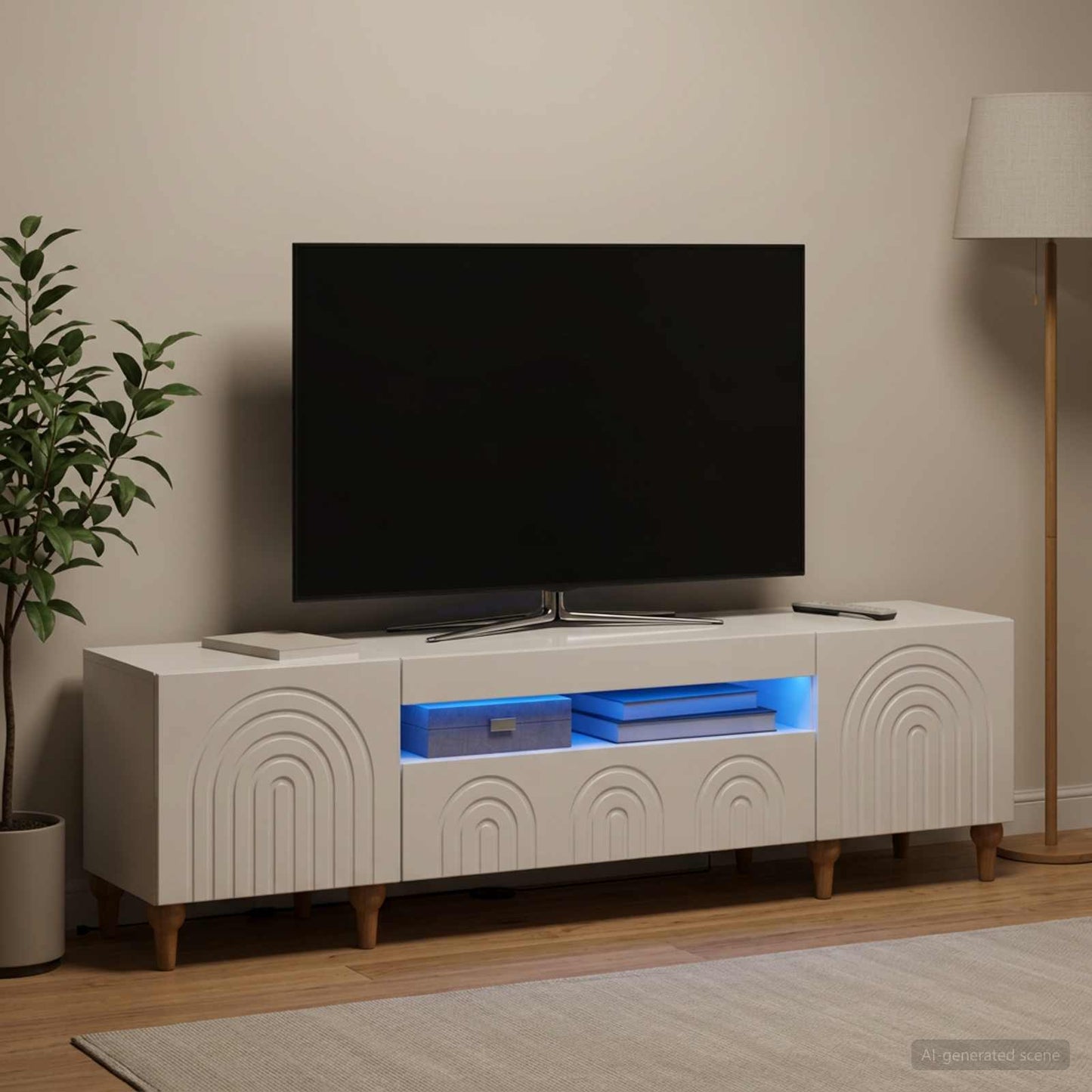 LED TV szekrény Magasfényű Fehér Szerelt Fa