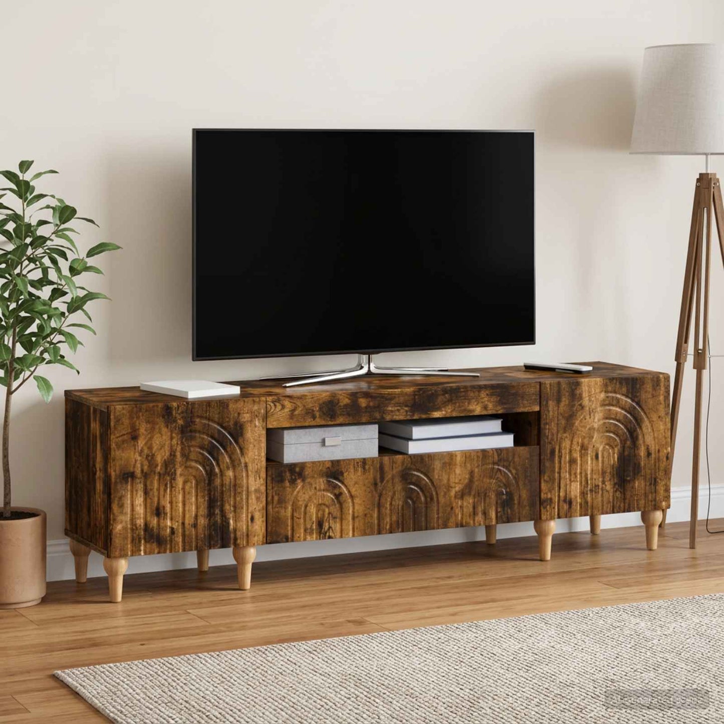LED TV szekrény Füstös Tölgy Szerelt Fa