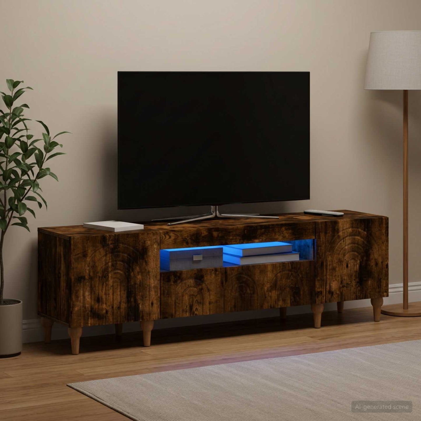 LED TV szekrény Füstös Tölgy Szerelt Fa
