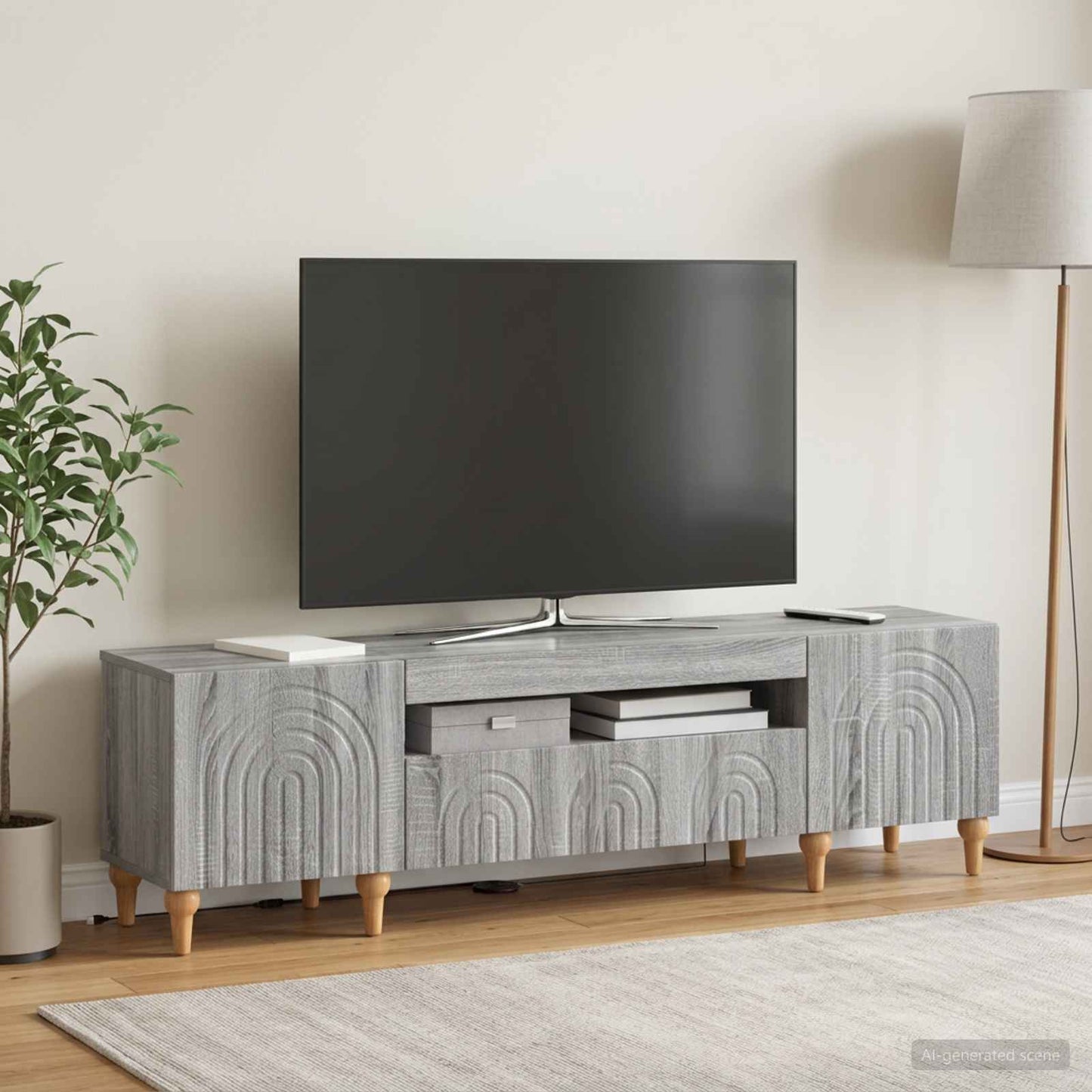 LED TV szekrény Szürke Sonoma Szerelt Fa