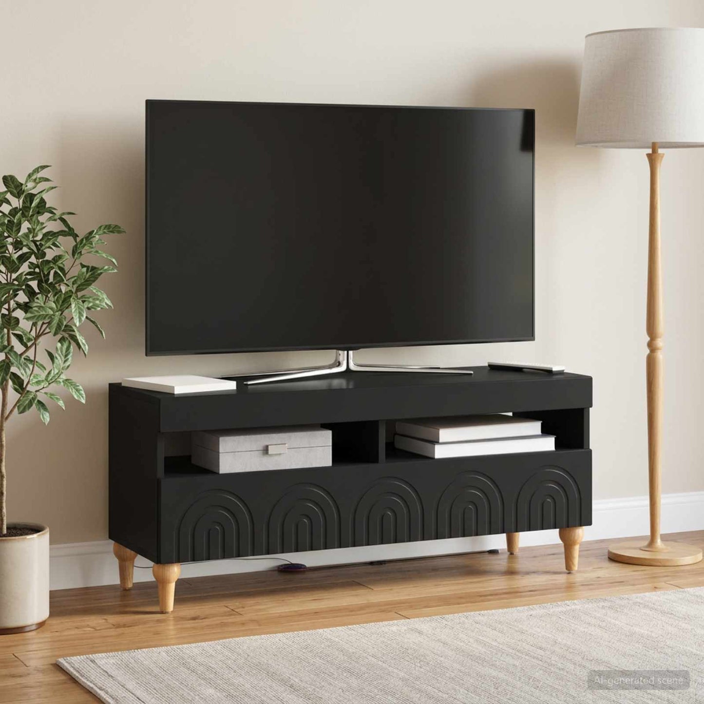 LED TV szekrény Fekete Szerelt Fa