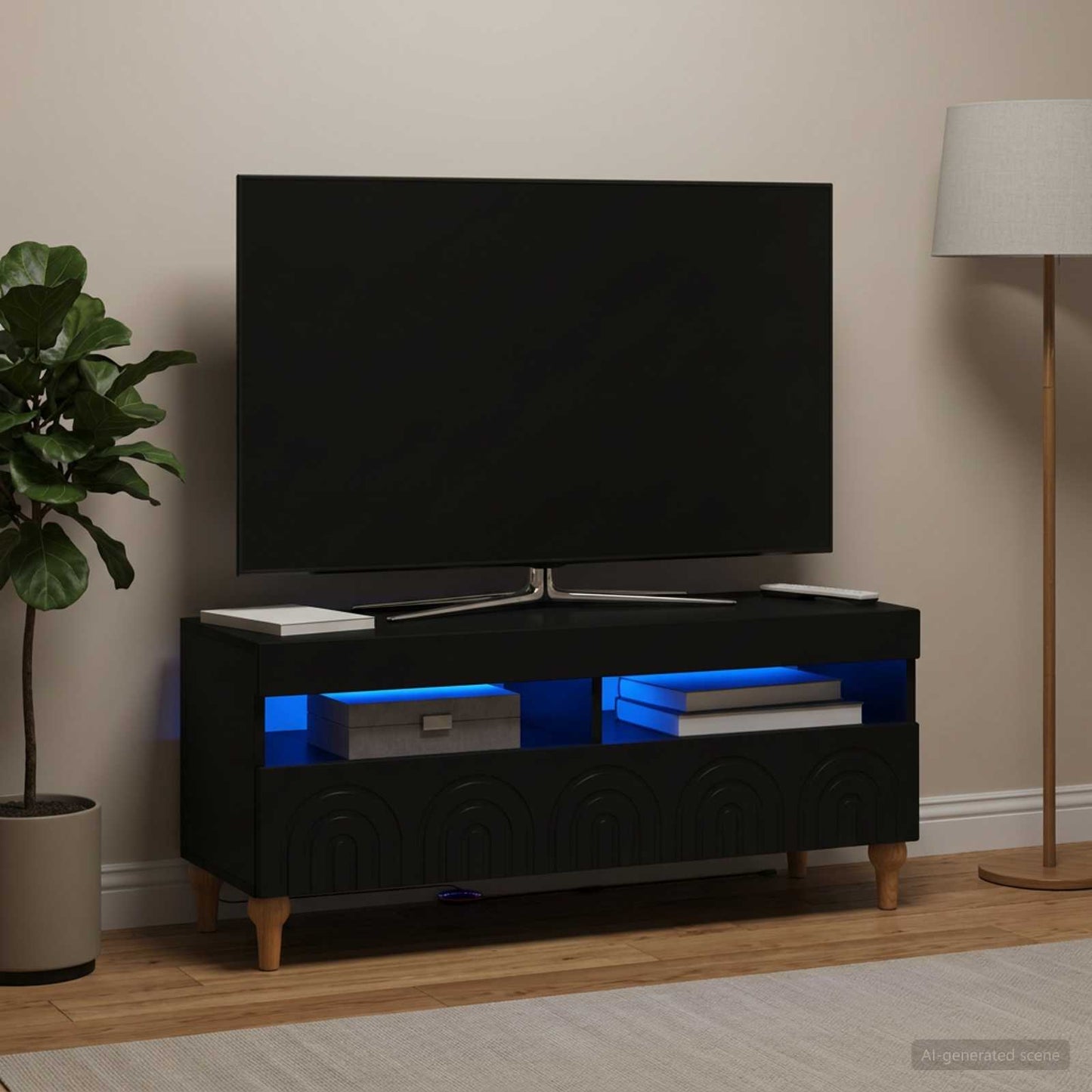 LED TV szekrény Fekete Szerelt Fa