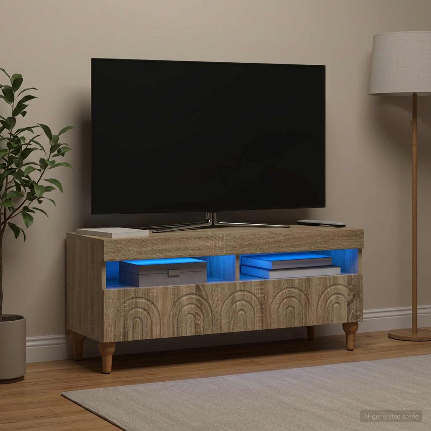 LED TV szekrény Sonoma Tölgy Szerelt Fa