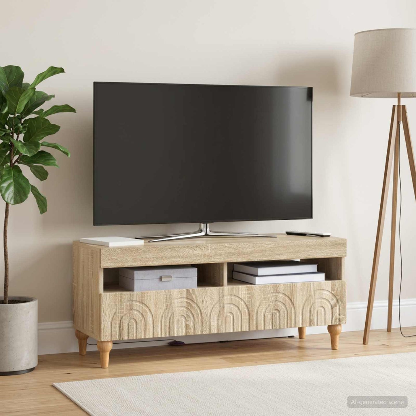 LED TV szekrény Sonoma Tölgy Szerelt Fa