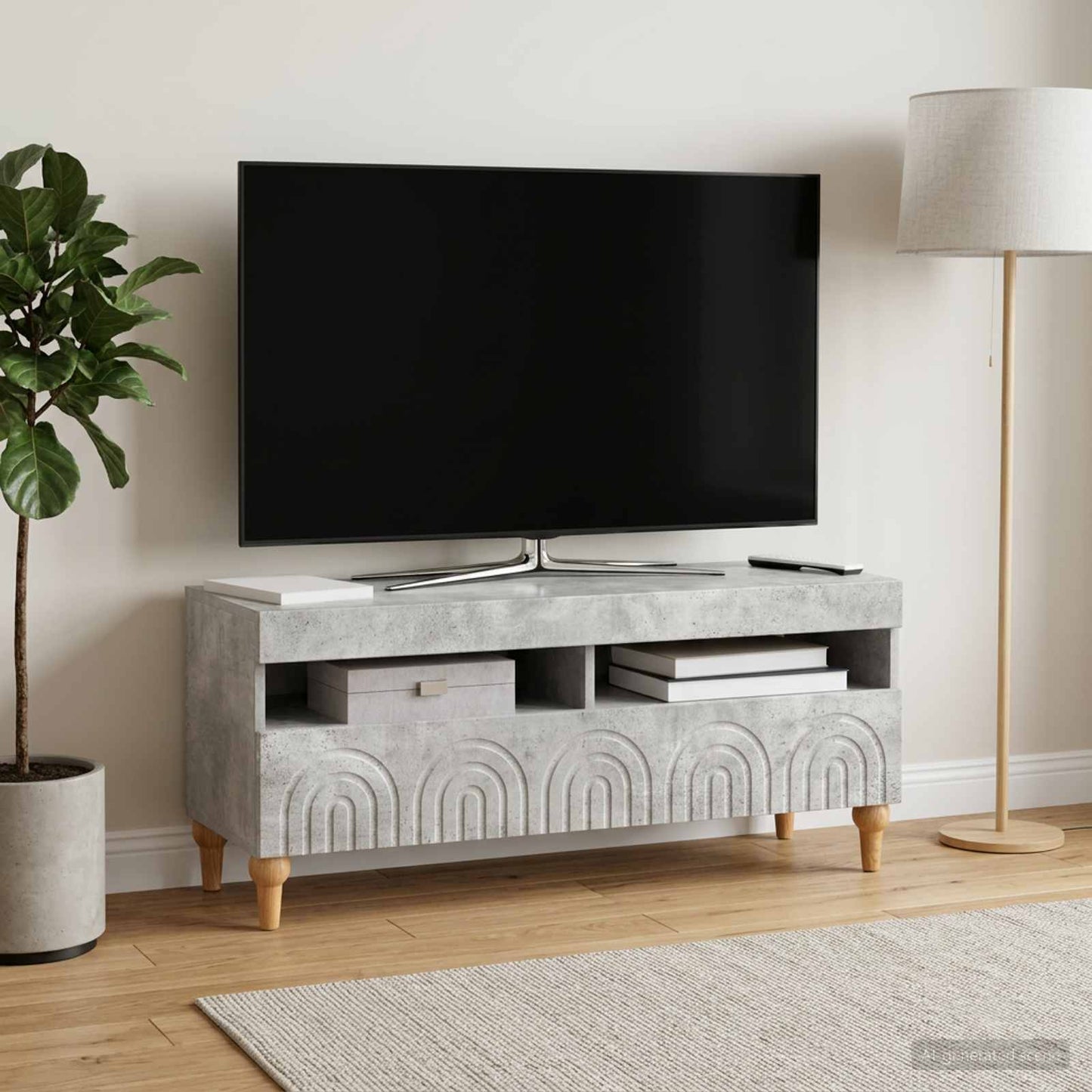 LED TV szekrény Betonszürke Szerelt Fa