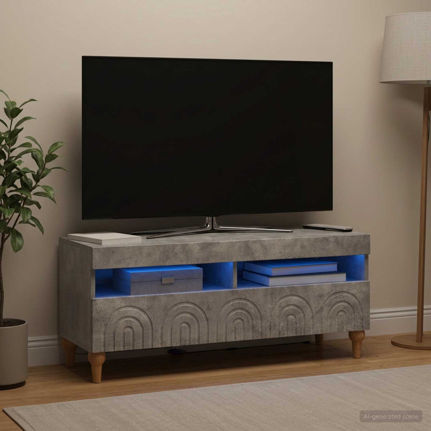 LED TV szekrény Betonszürke Szerelt Fa
