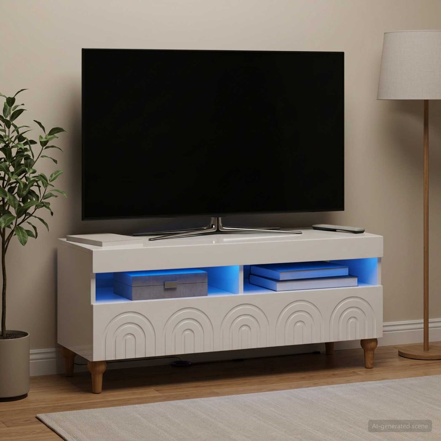 LED TV szekrény Magasfényű Fehér Szerelt Fa
