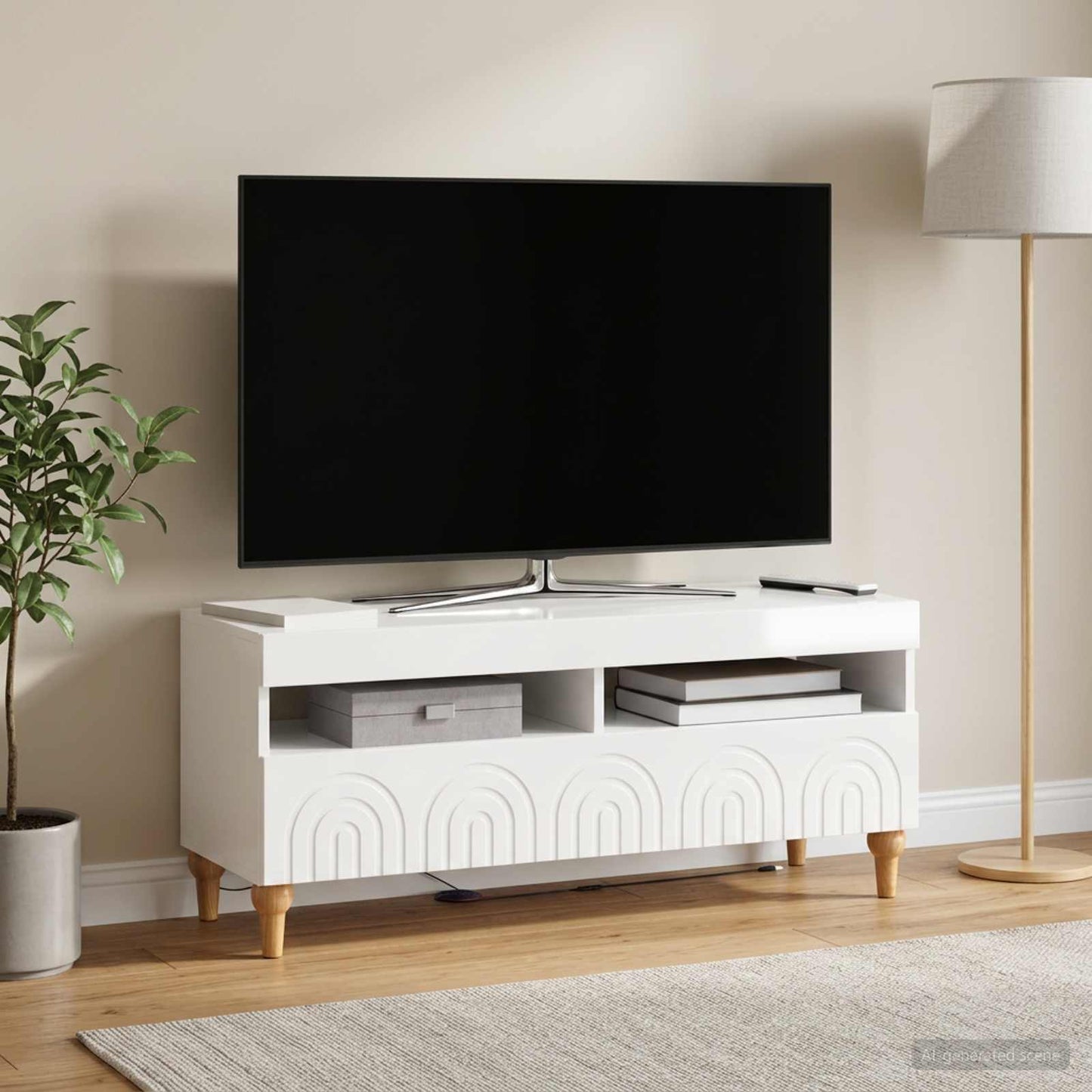 LED TV szekrény Magasfényű Fehér Szerelt Fa
