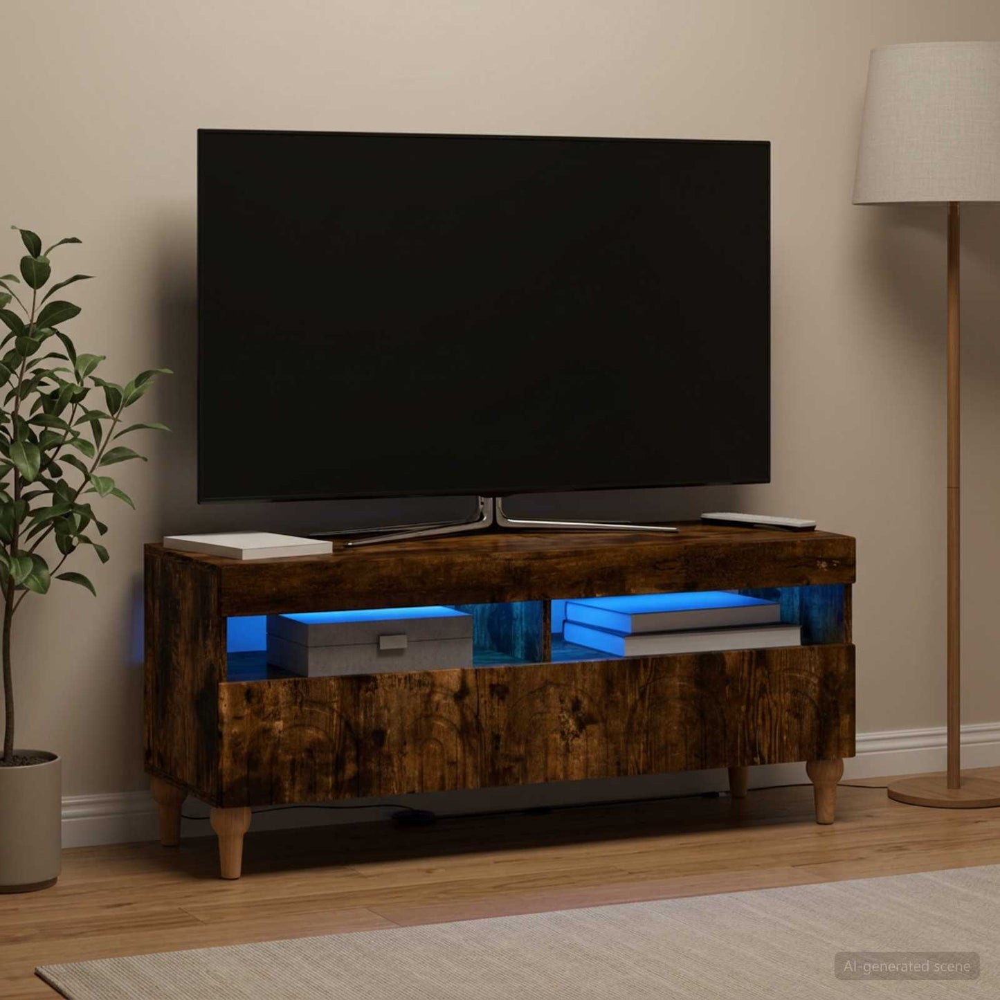 LED TV szekrény Füstös Tölgy Szerelt Fa