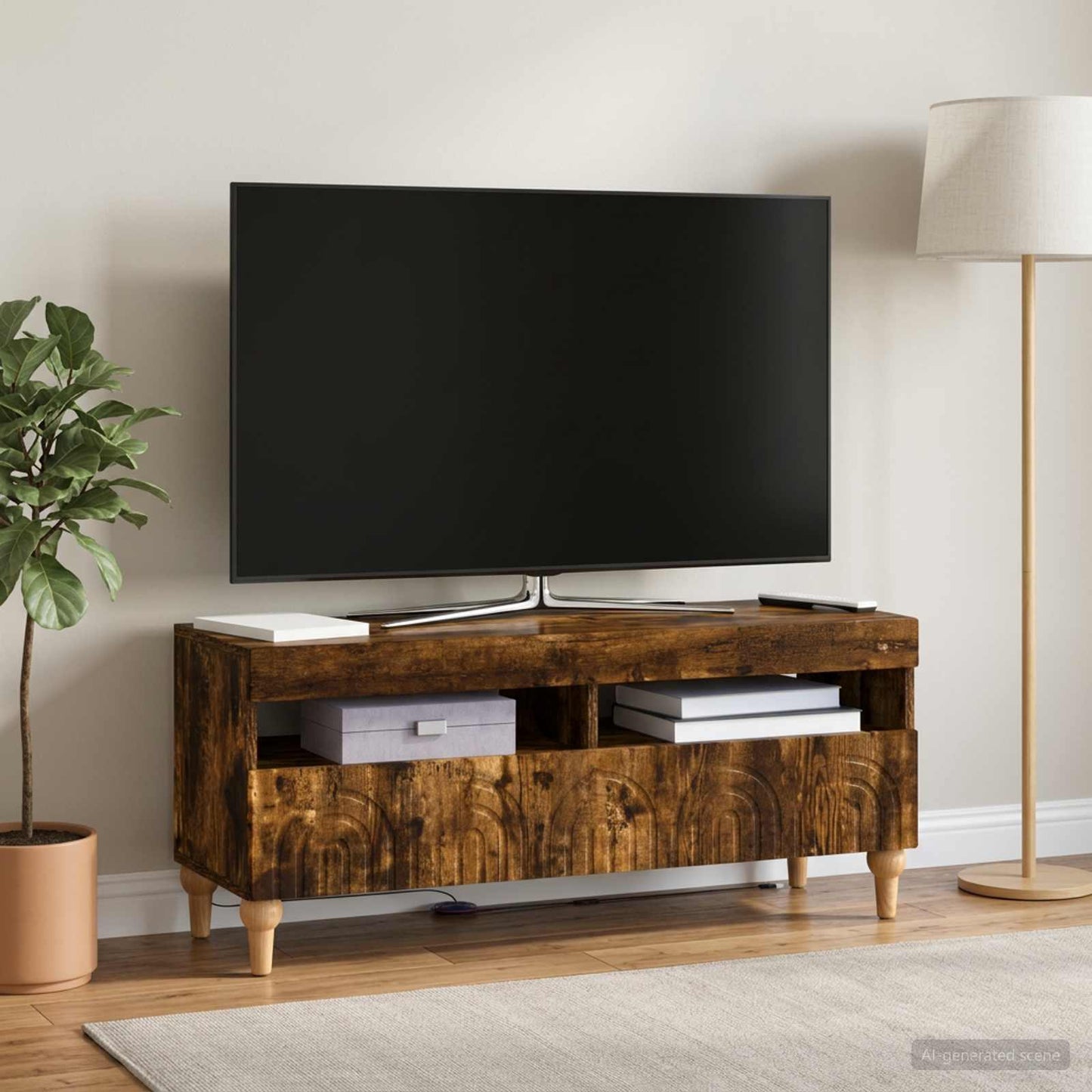 LED TV szekrény Füstös Tölgy Szerelt Fa