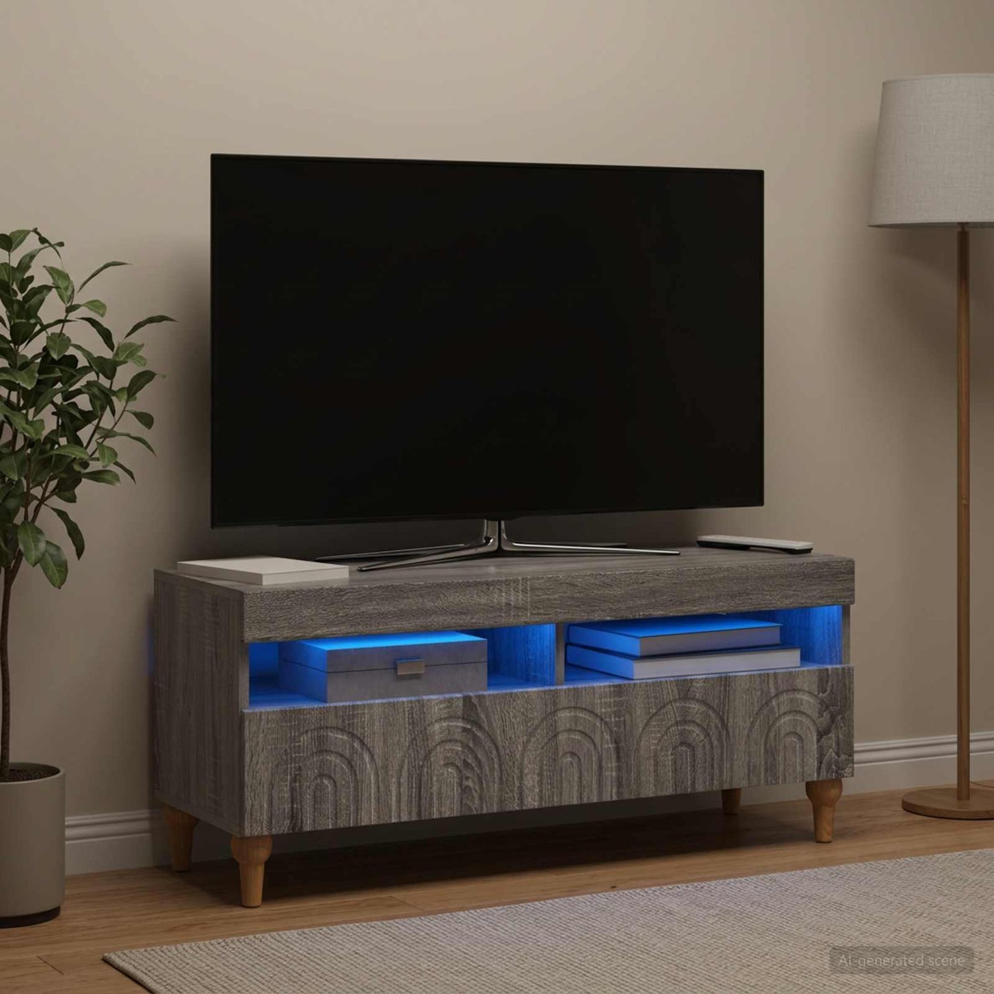 LED TV szekrény Szürke Sonoma Szerelt Fa