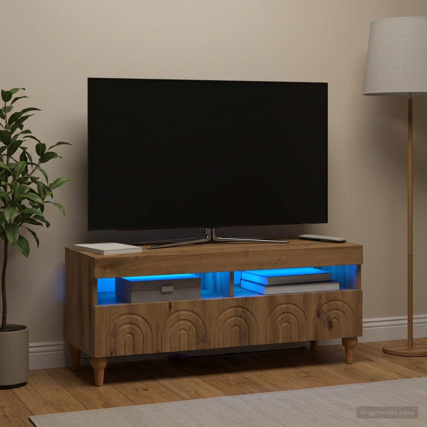 LED TV szekrény Kézműves Tölgy Szerelt Fa