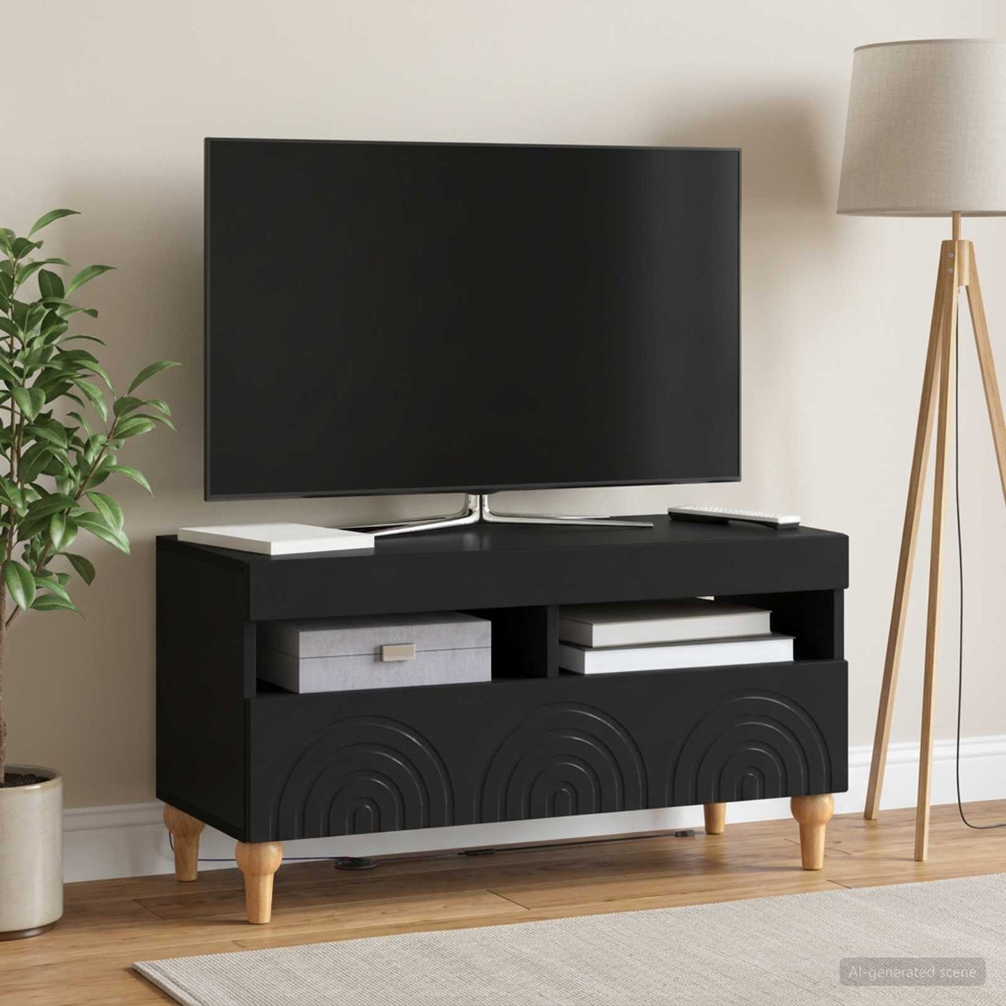 LED TV szekrény Fekete Szerelt Fa
