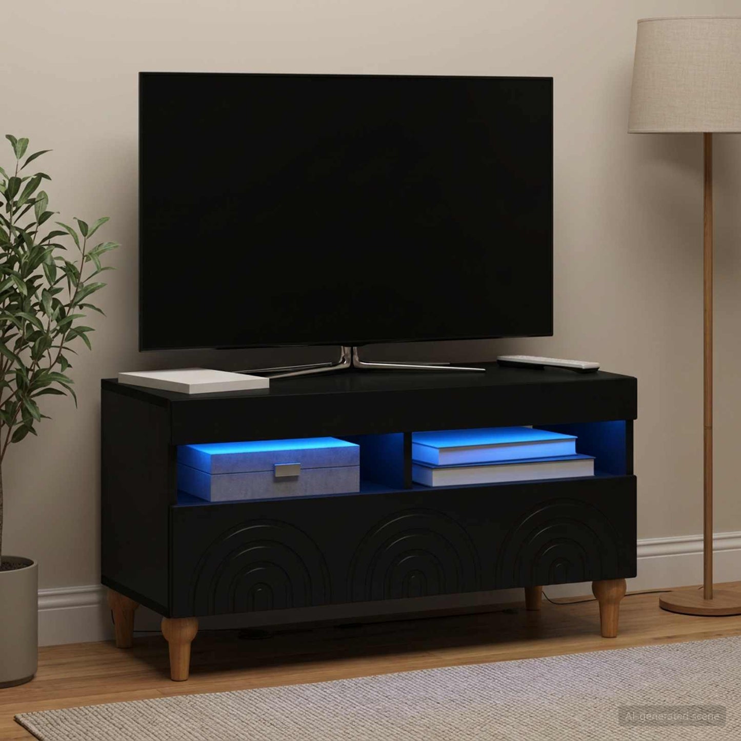 LED TV szekrény Fekete Szerelt Fa