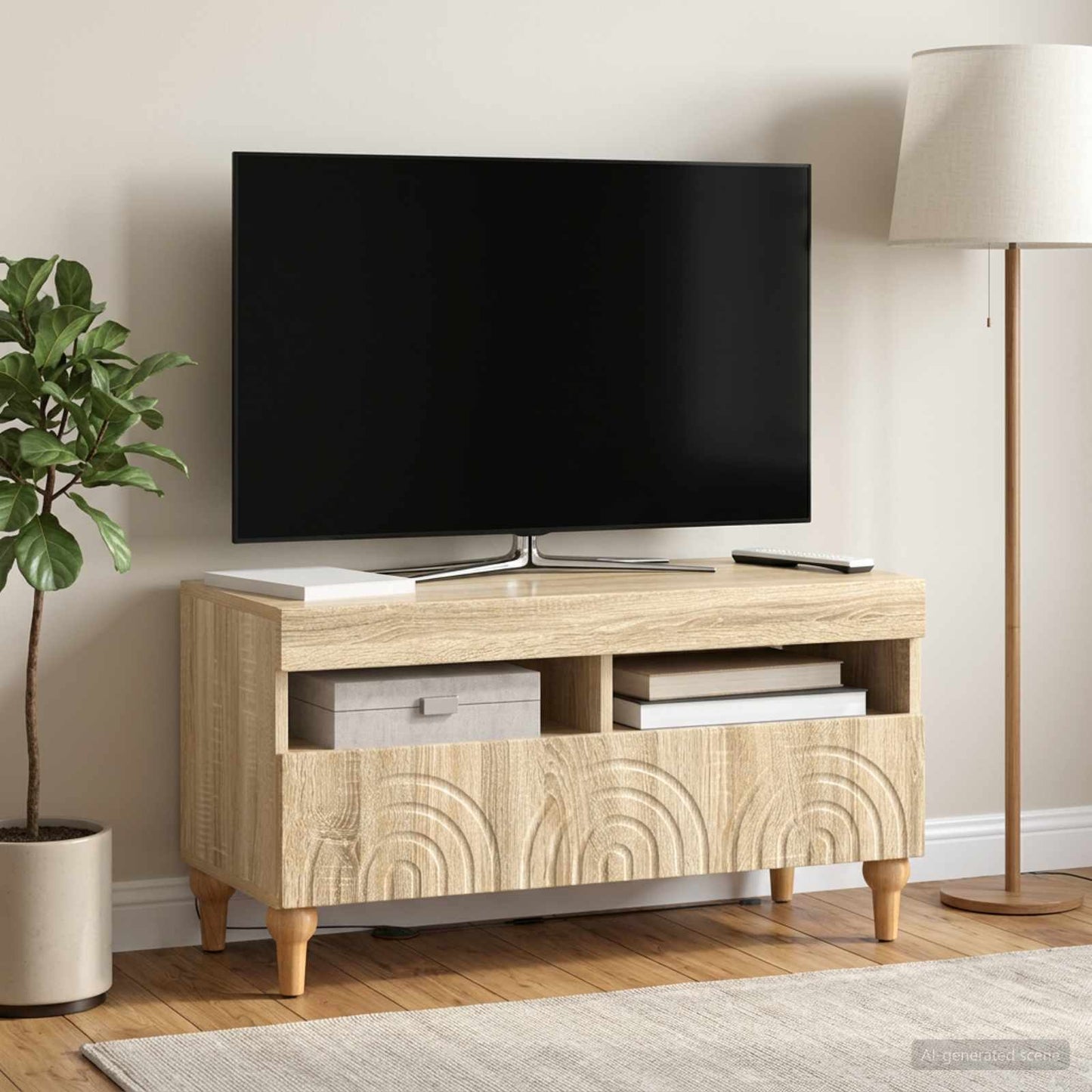 LED TV szekrény Sonoma Tölgy Szerelt Fa