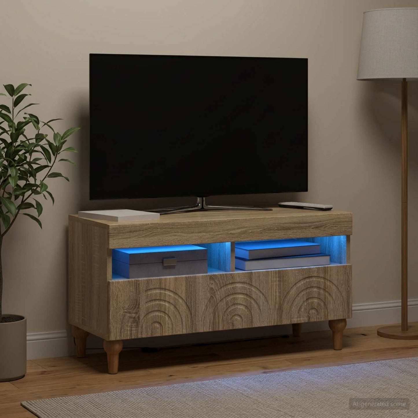 LED TV szekrény Sonoma Tölgy Szerelt Fa