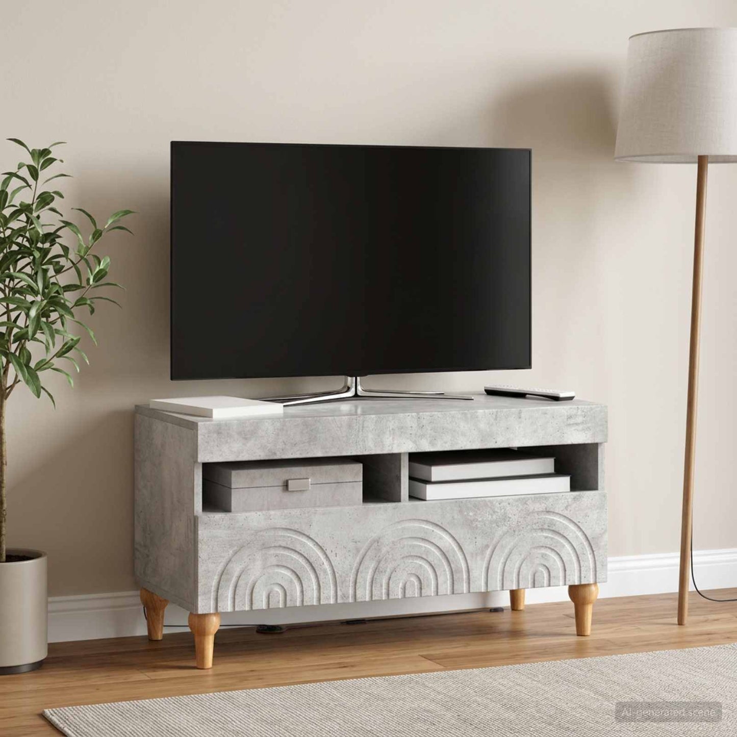 LED TV szekrény Betonszürke Szerelt Fa