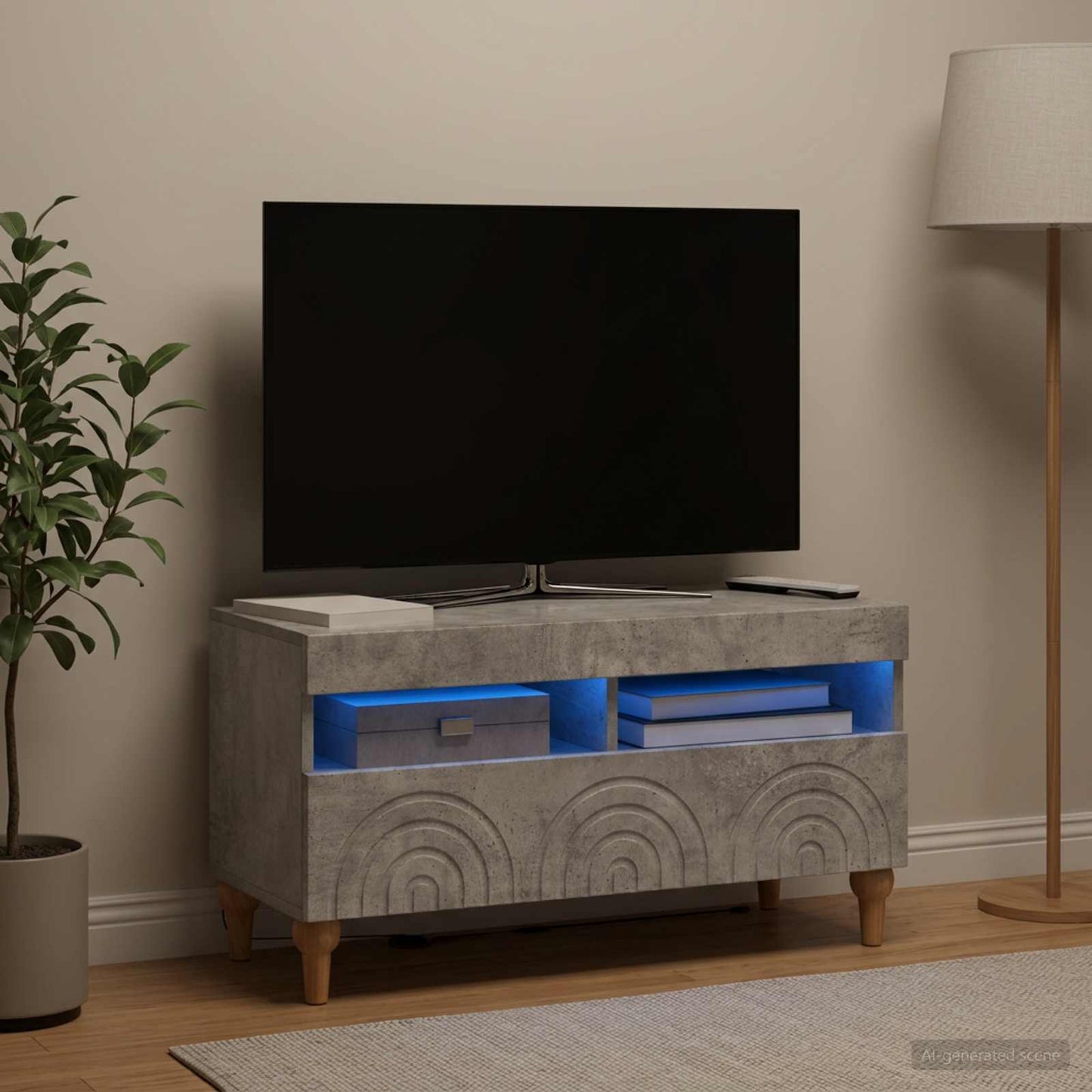 LED TV szekrény Betonszürke Szerelt Fa