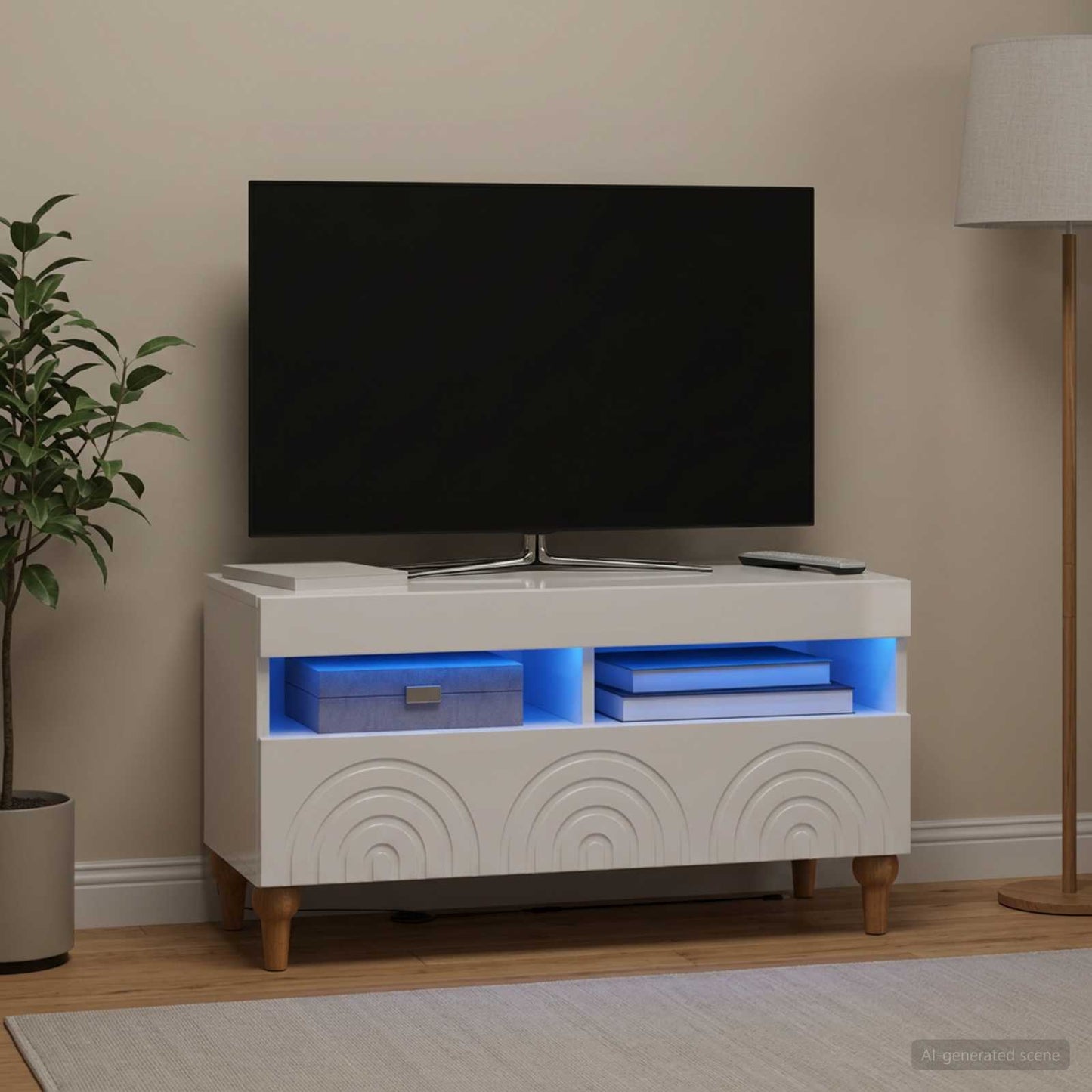 LED TV szekrény Magasfényű Fehér Szerelt Fa