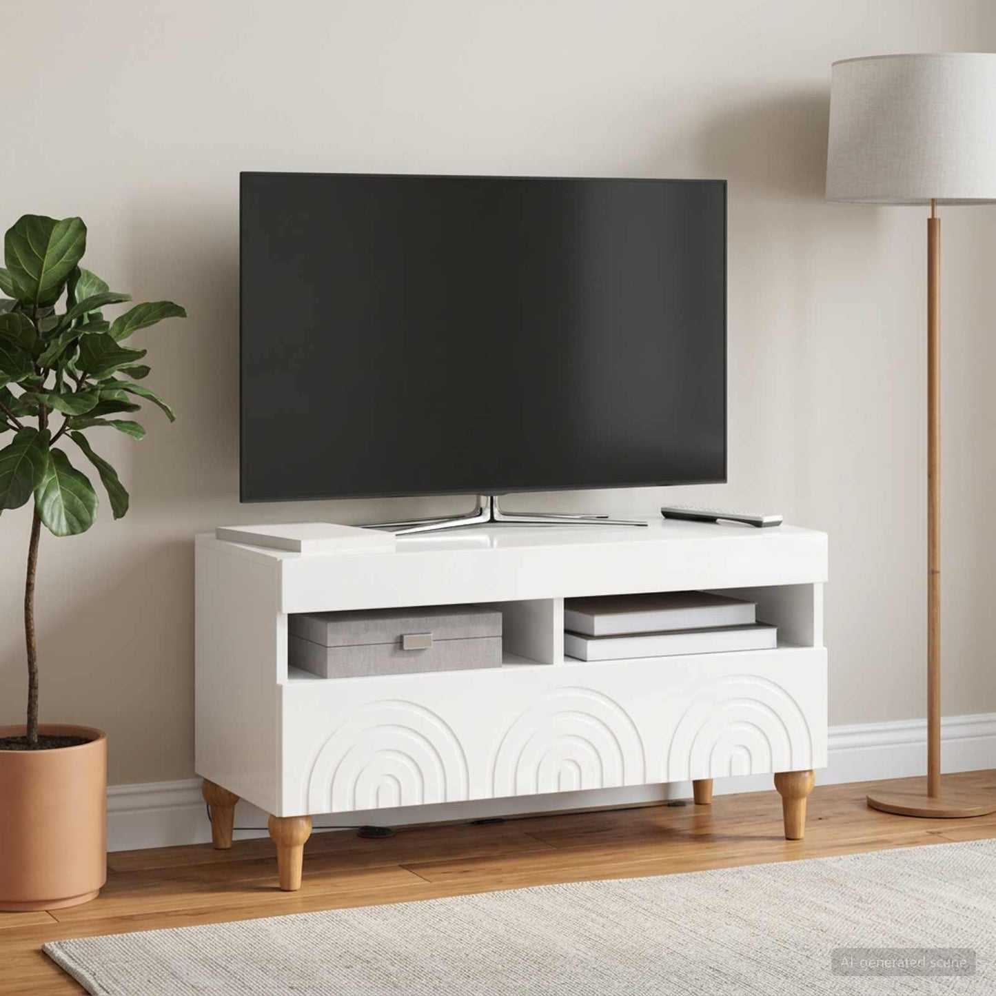 LED TV szekrény Magasfényű Fehér Szerelt Fa
