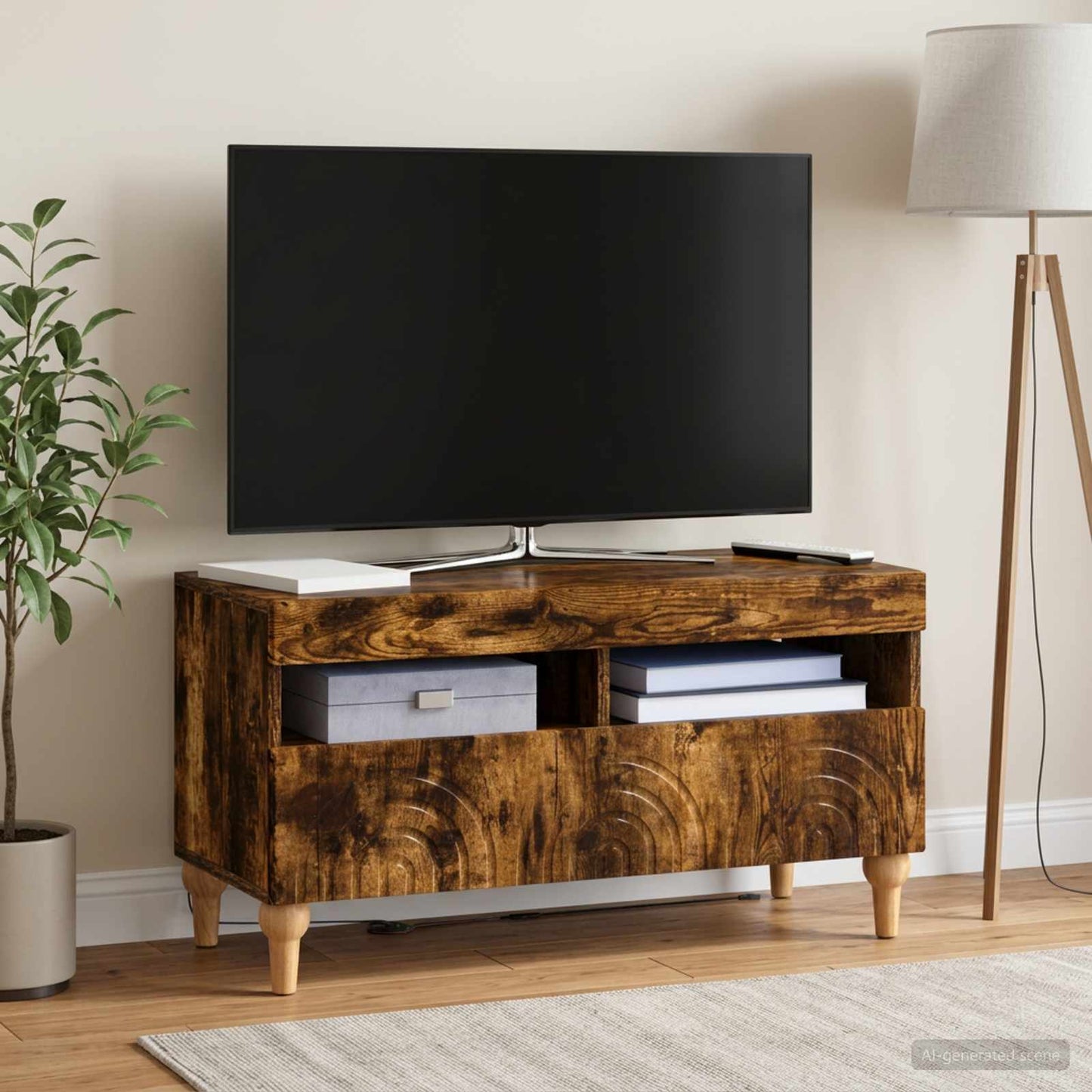 LED TV szekrény Füstös Tölgy Szerelt Fa