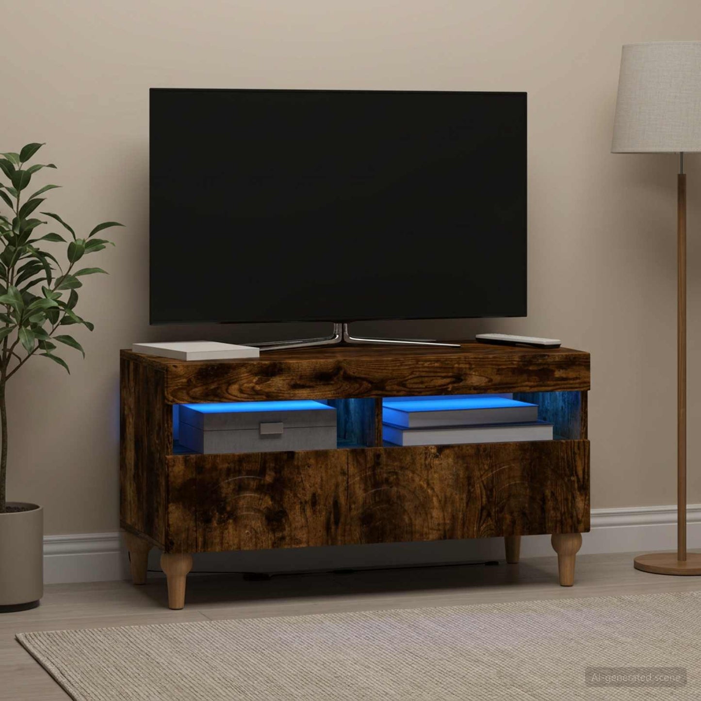 LED TV szekrény Füstös Tölgy Szerelt Fa