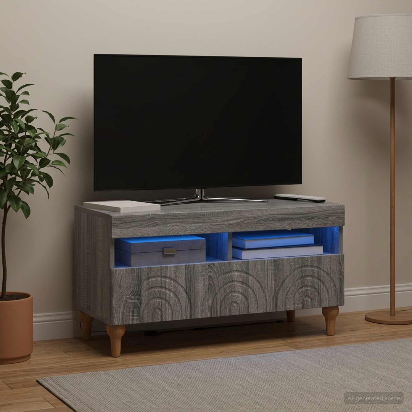 LED TV szekrény Szürke Sonoma Szerelt Fa