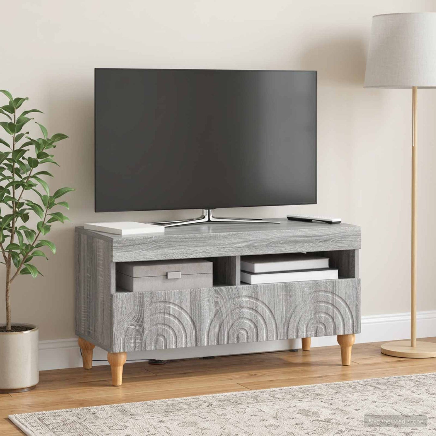 LED TV szekrény Szürke Sonoma Szerelt Fa