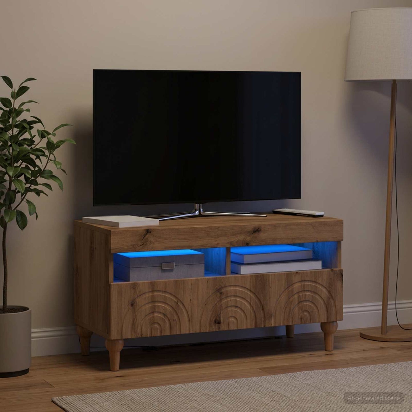 LED TV szekrény Kézműves Tölgy Szerelt Fa