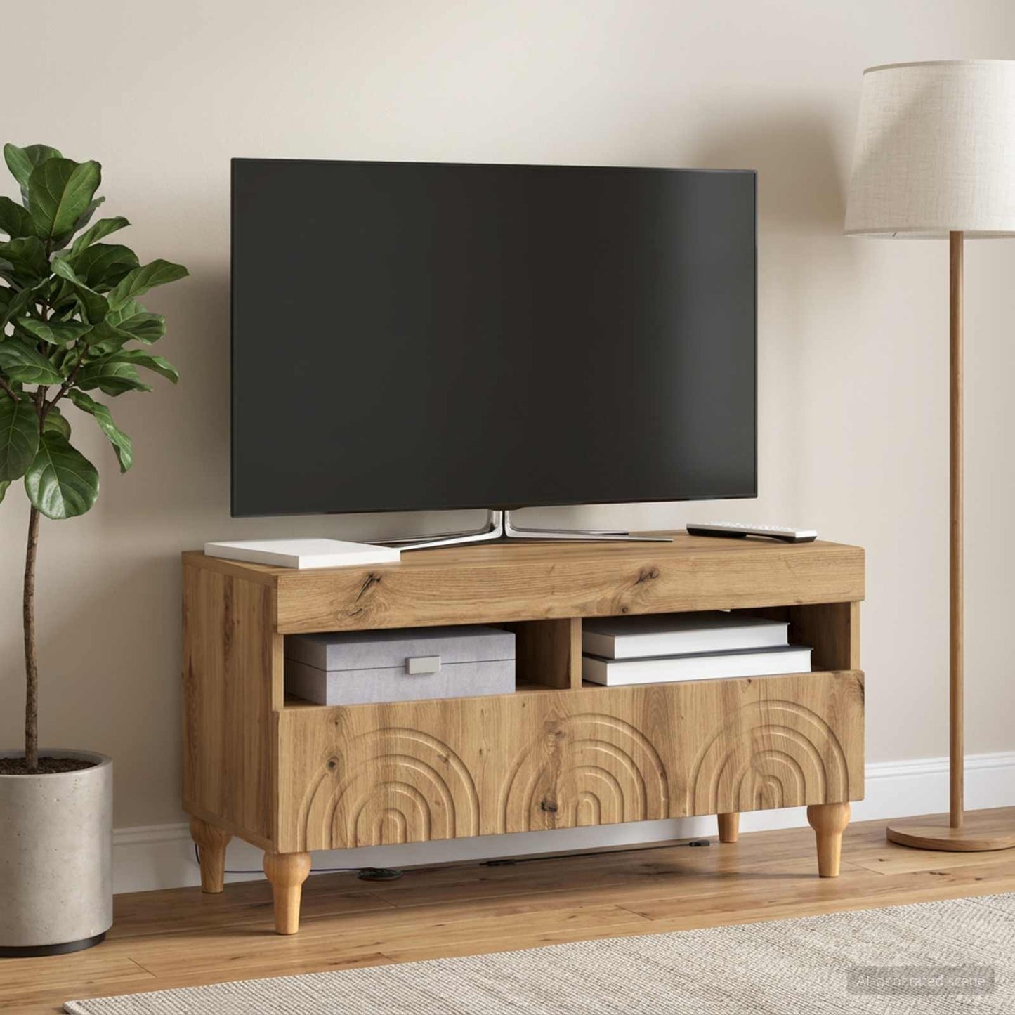 LED TV szekrény Kézműves Tölgy Szerelt Fa